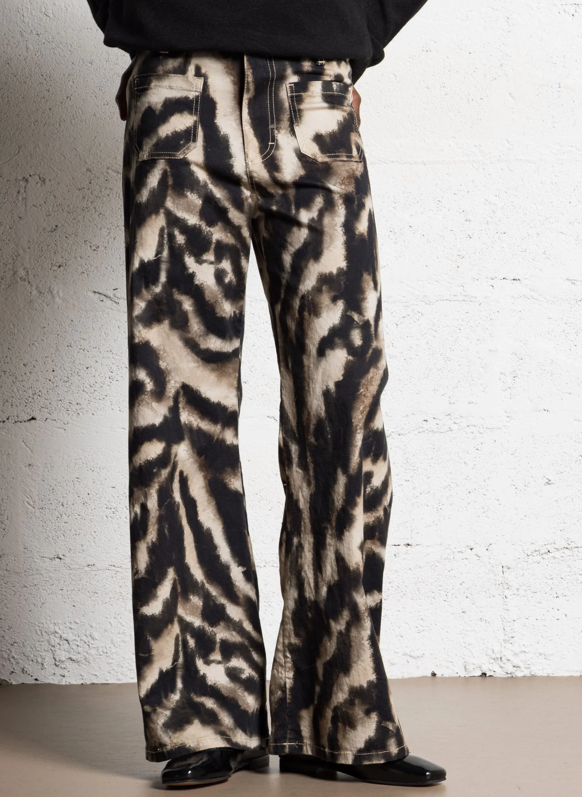 Bedruckte Schlaghose aus gemischter Baumwolle Beige