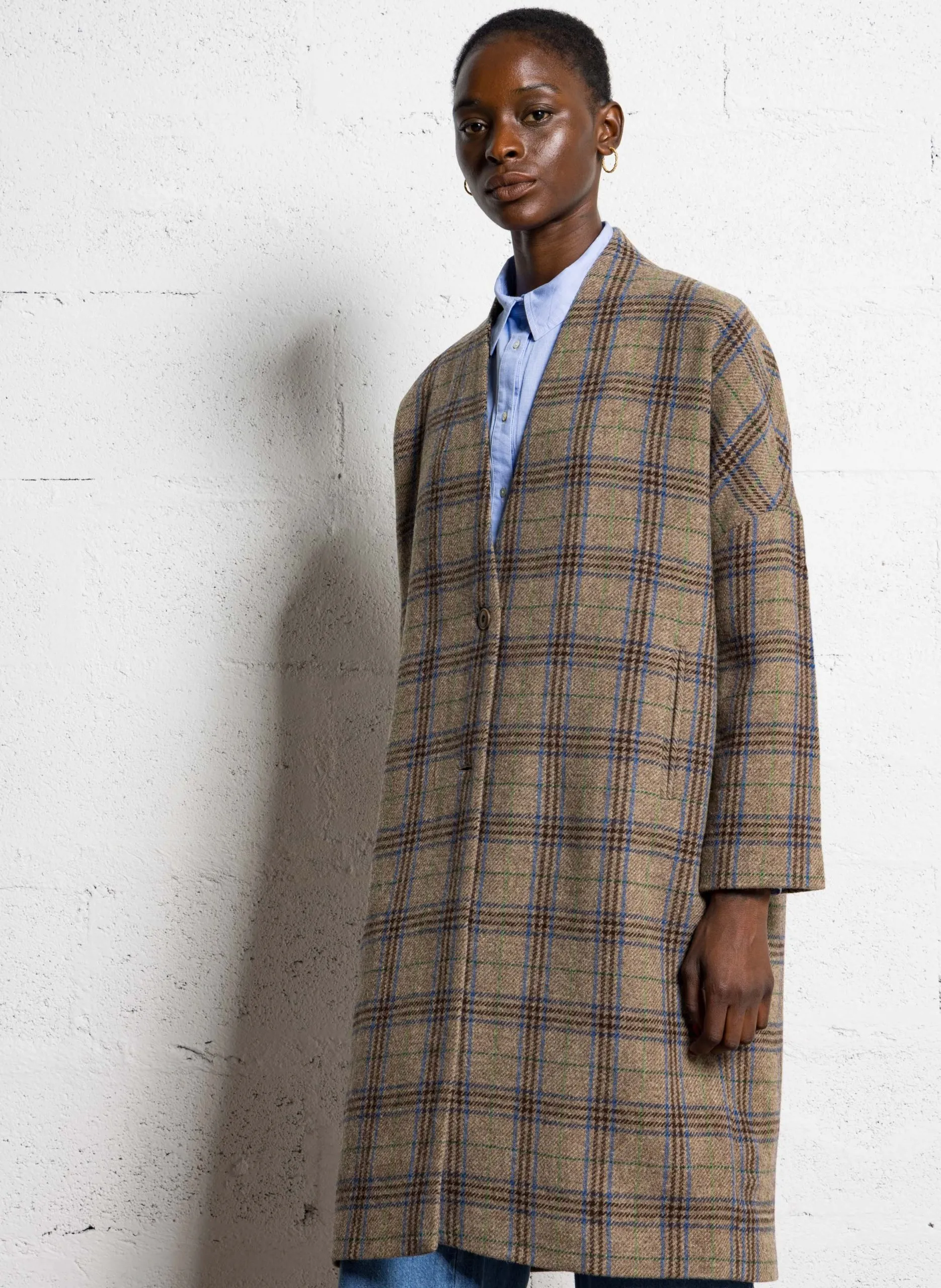 Wollmantel mit V-Ausschnitt Braun PERIPLE