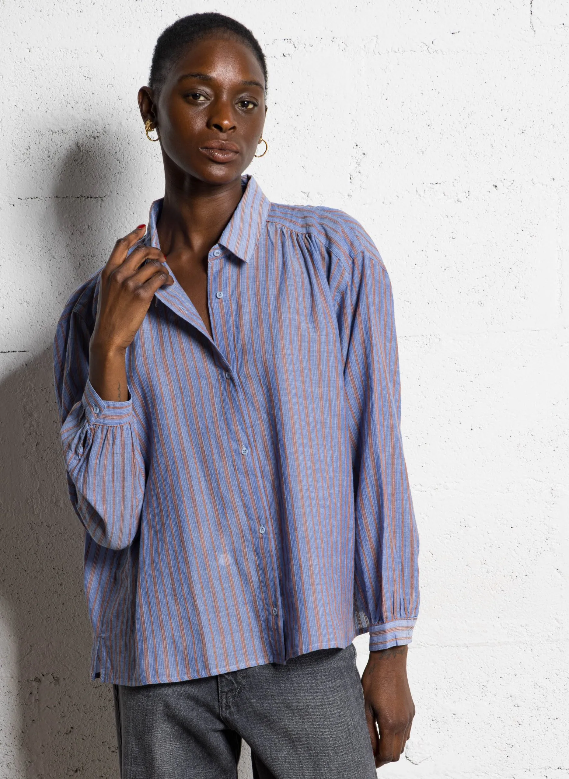 Celena - Oversize-Hemd aus gestreifter Baumwolle Blau ALI