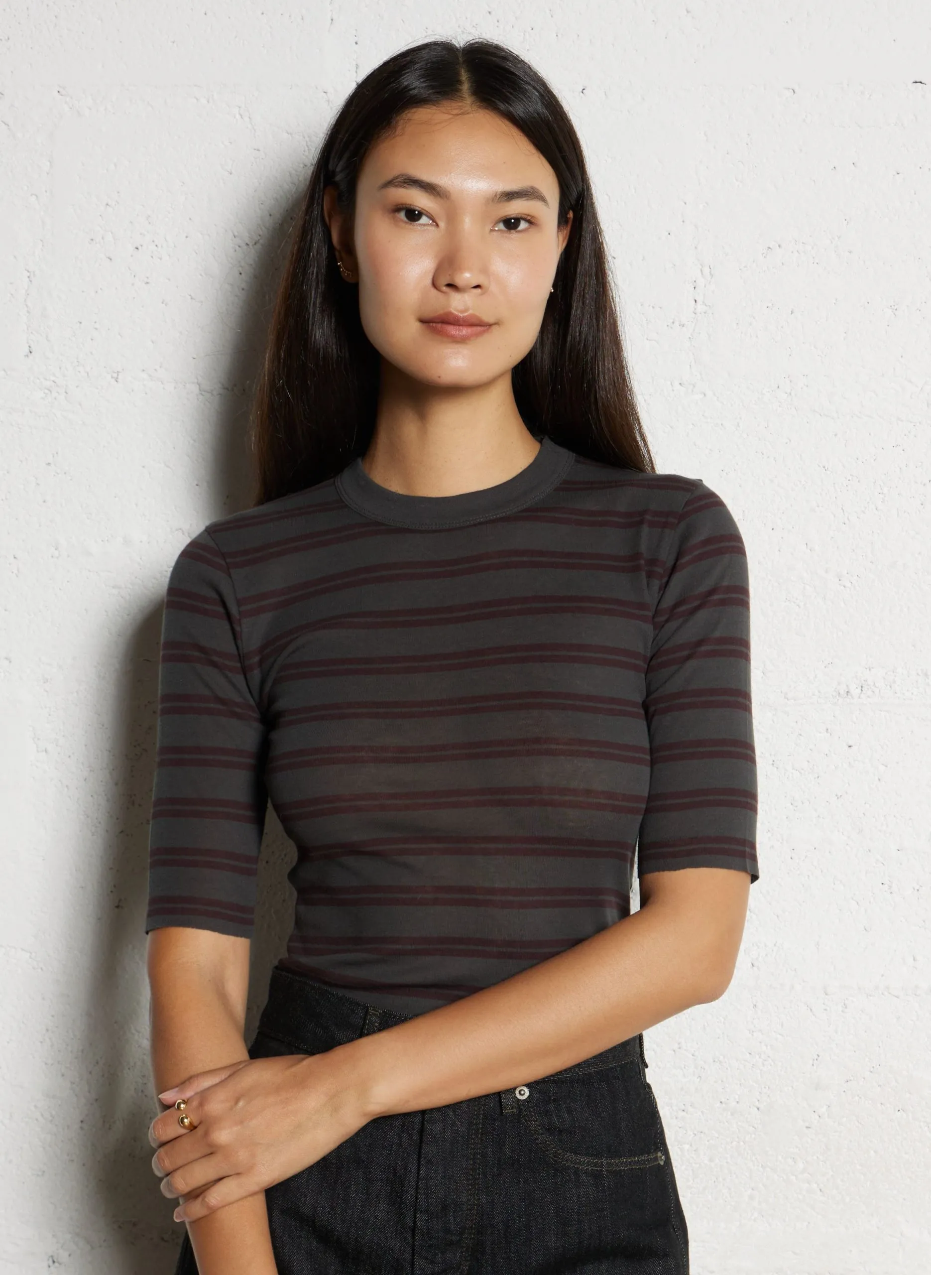 Gestreiftes Baumwoll-T-Shirt Pflaume GLORIA