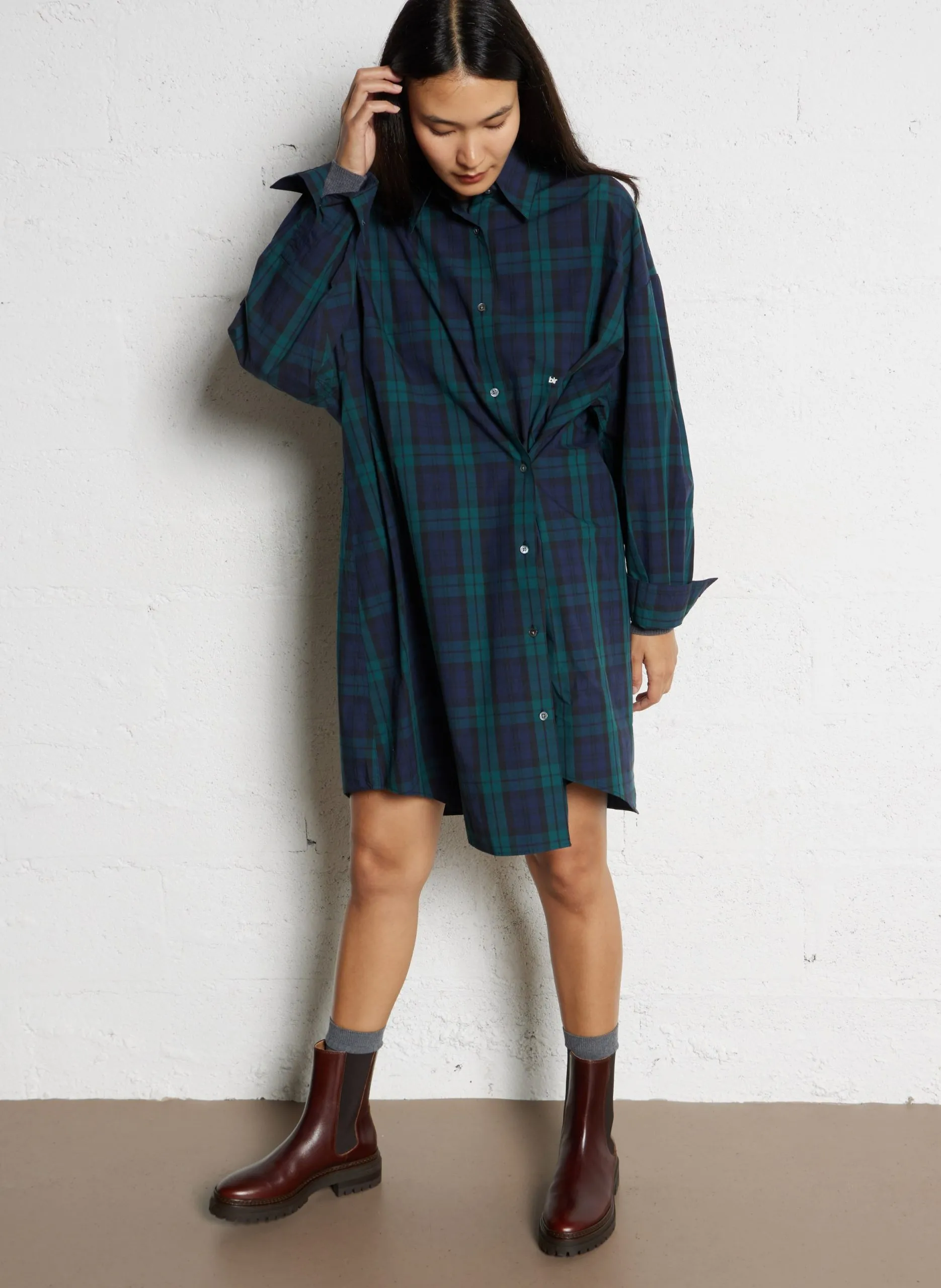 Kariertes Hemdkleid mit klassischem Kragen Weiss GRAPPA