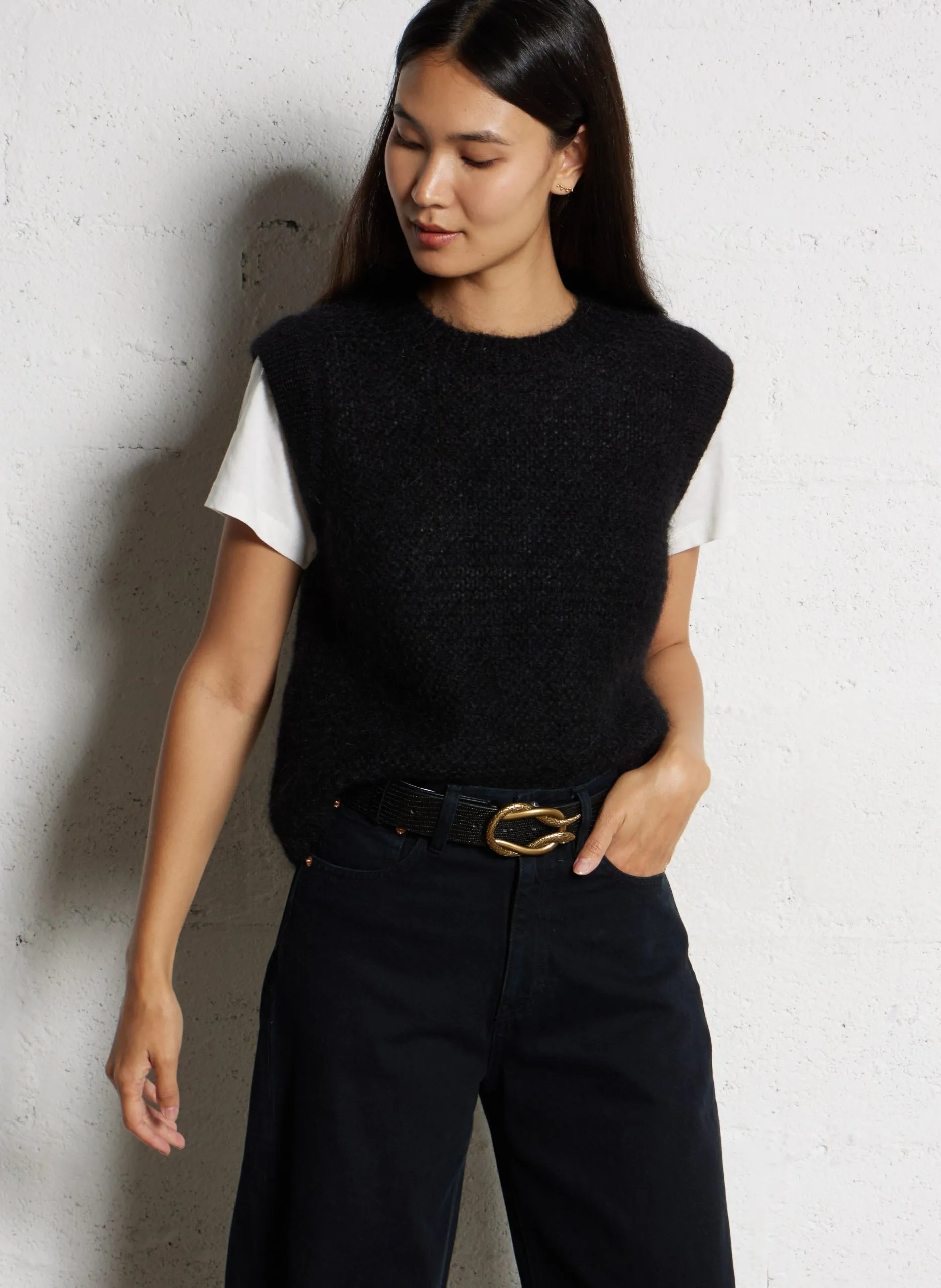 Wollmix-Pullunder mit Rundhalsausschnitt Schwarz MOTANA