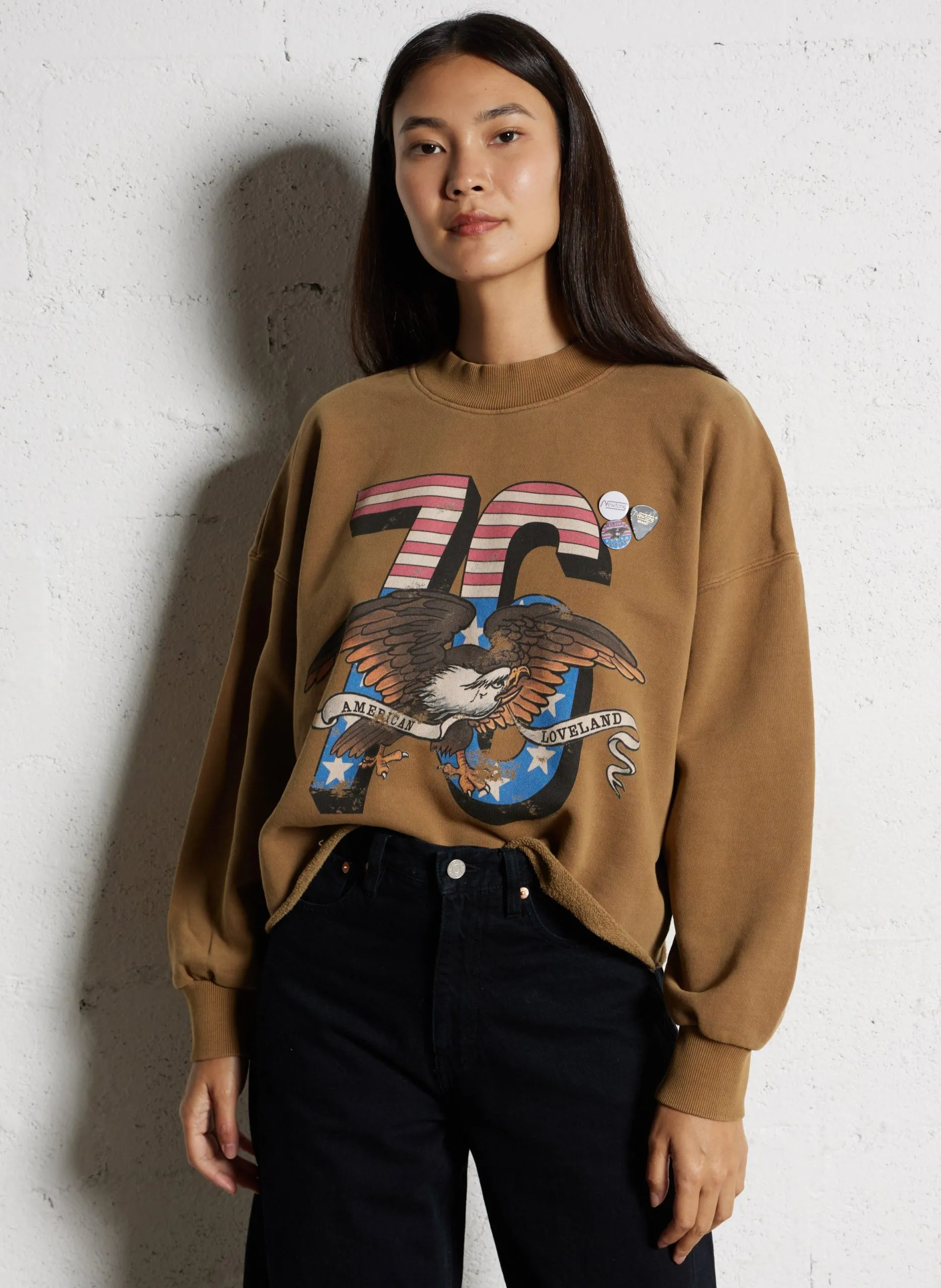 Oversize-Sweatshirt aus Baumwolle mit Stehkragen und Siebdruck Braun SWCPLOVE