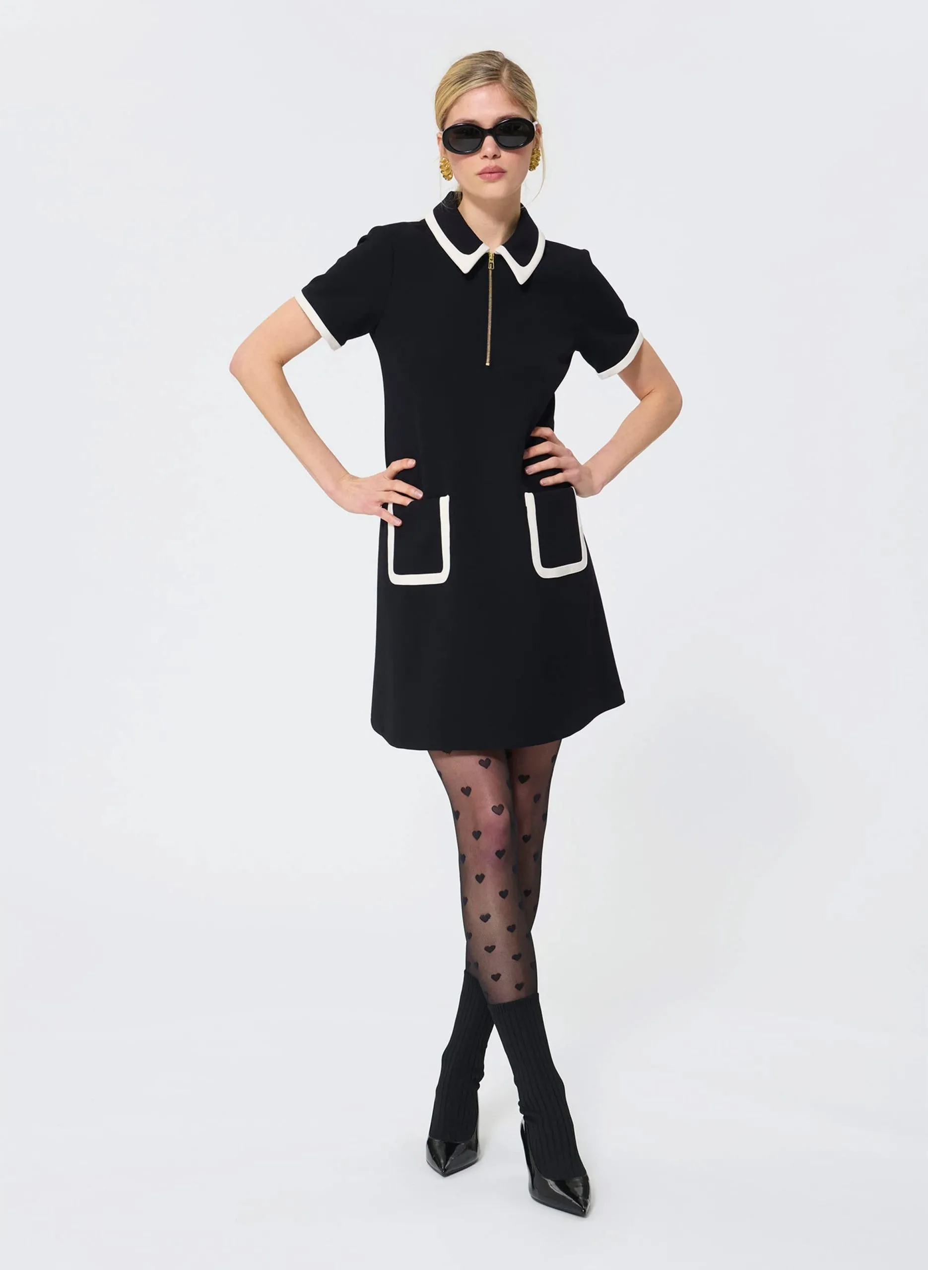 Kurzes Retro-Trapezkleid Schwarz RUBINA