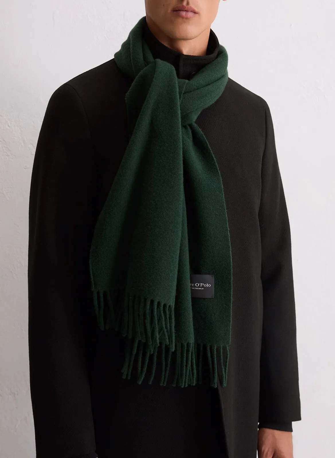 Einfarbiger Wollschal mit Fransen Grun