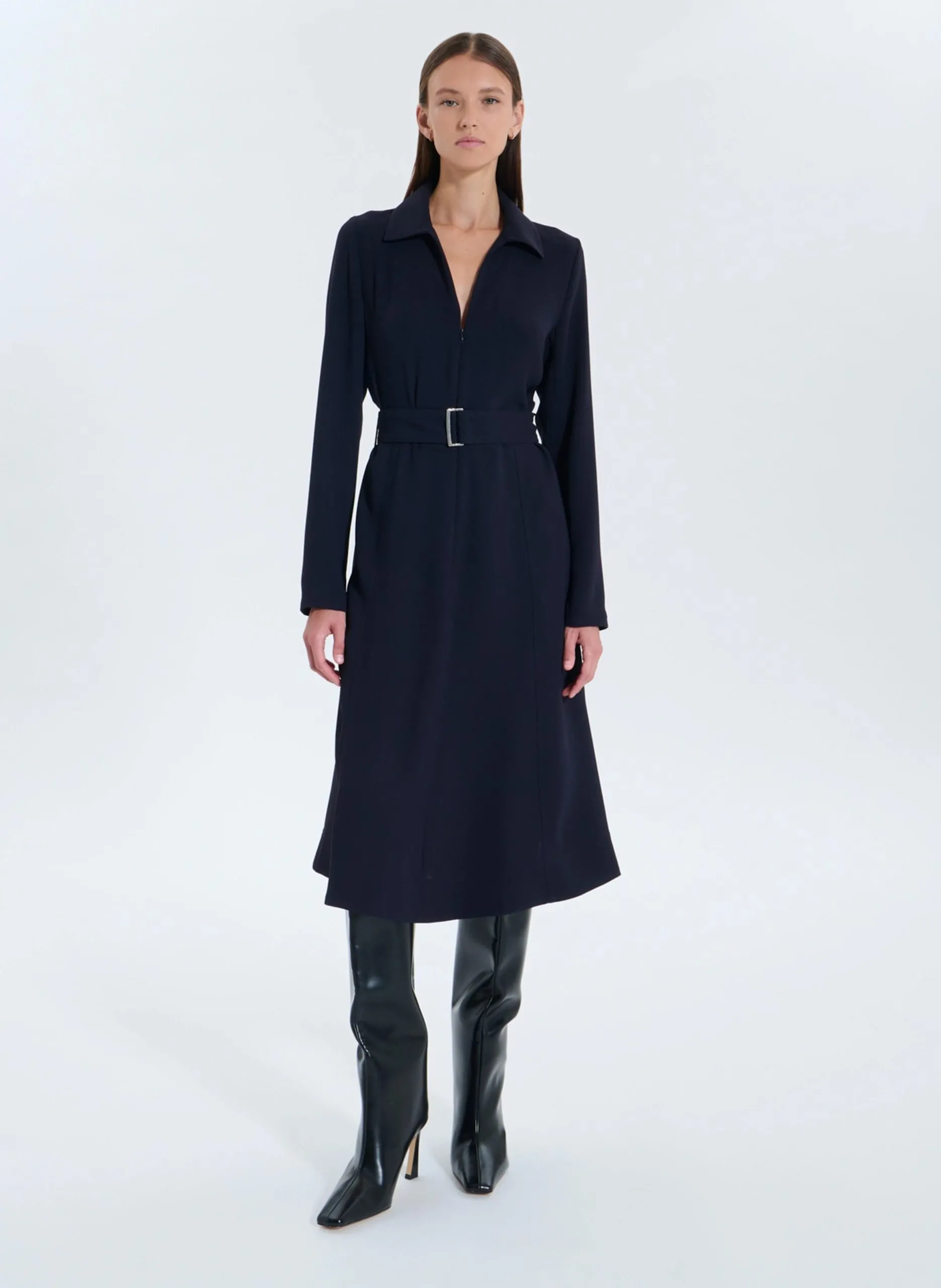 Taillierte lange Kleid mit klassischem Kragen Blau RAID