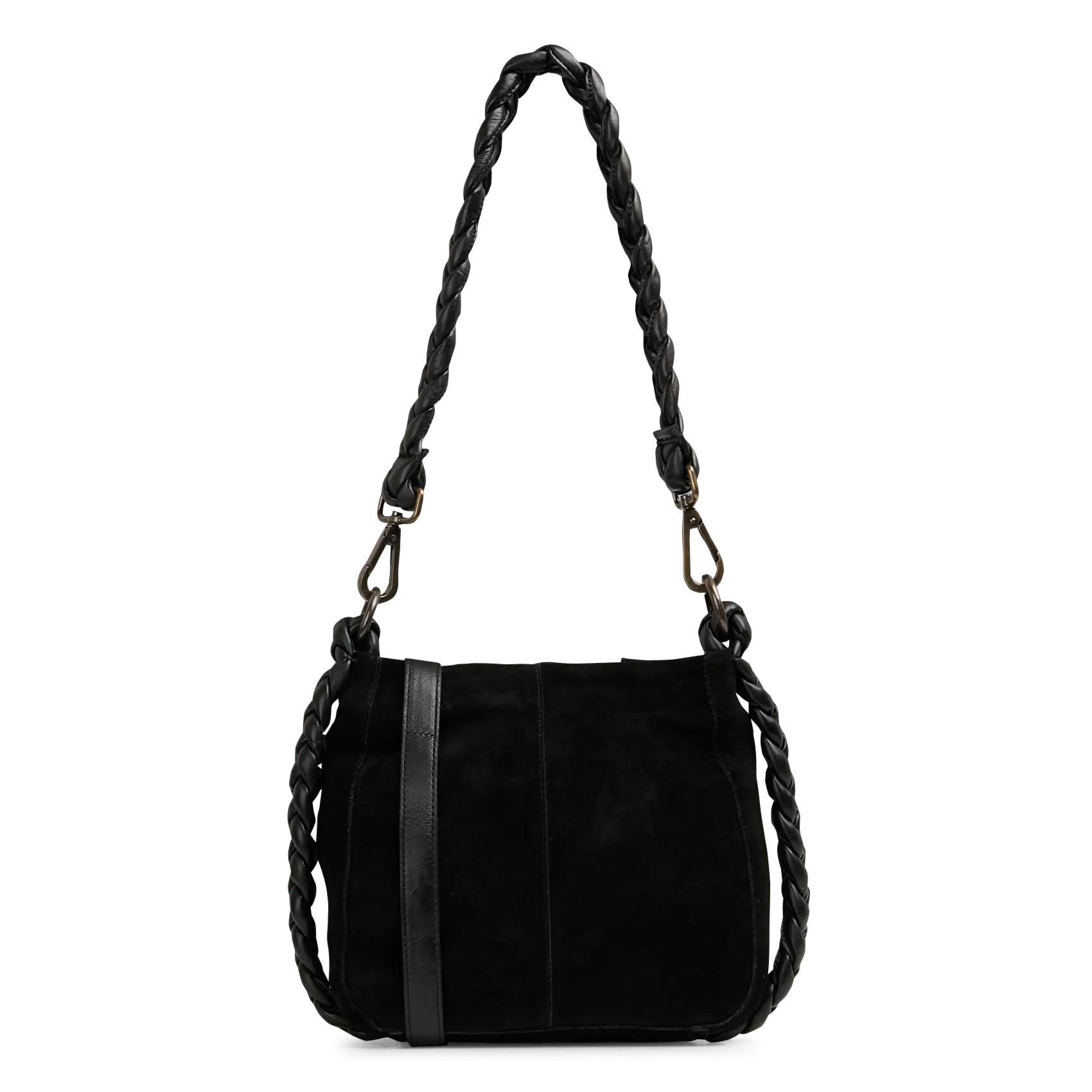 Umhängetasche mit geflochtenem Detail aus Wildleder Schwarz JUNA