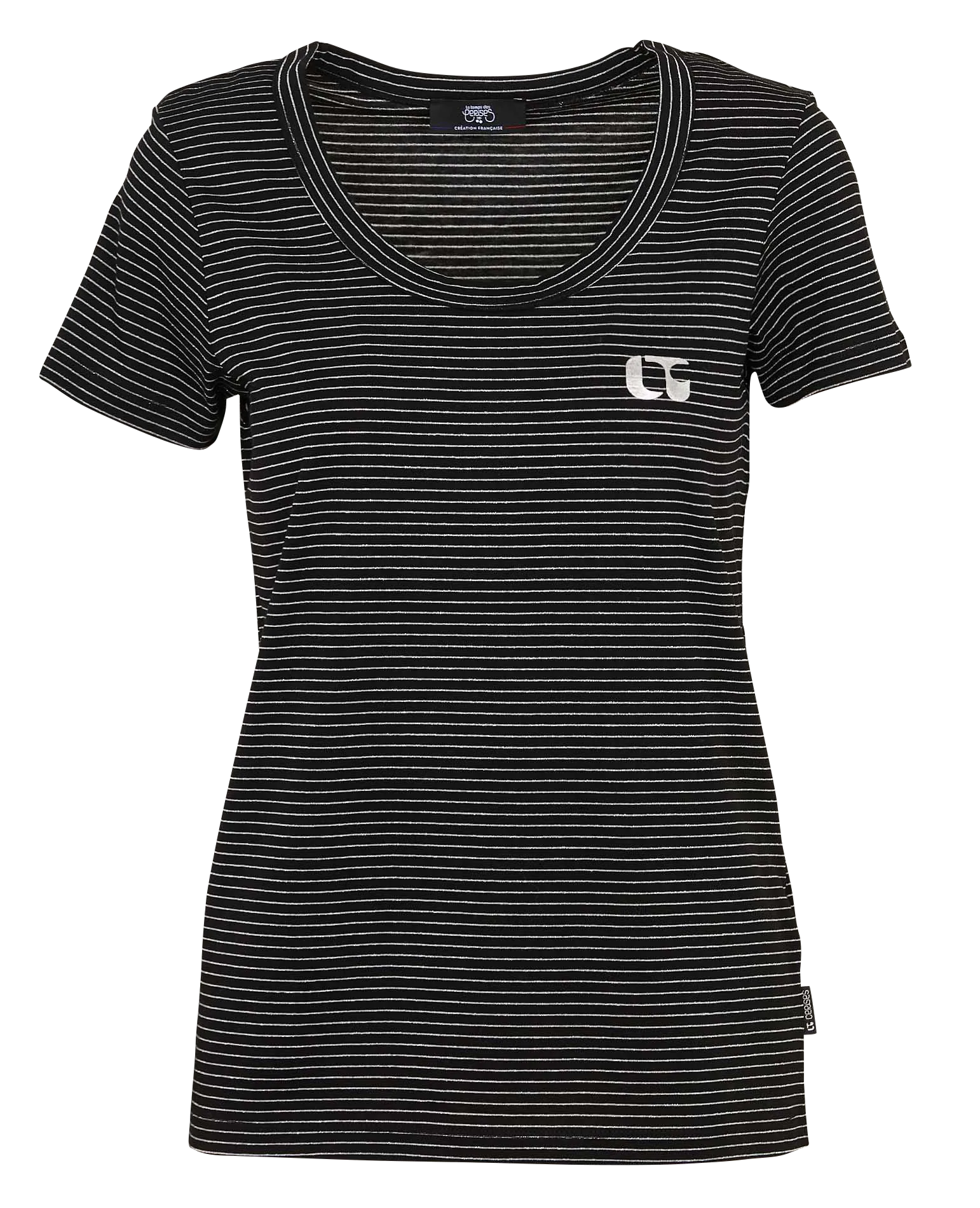 Gerader Rundhals-T-Shirt mit Streifen Schwarz EDWIGE