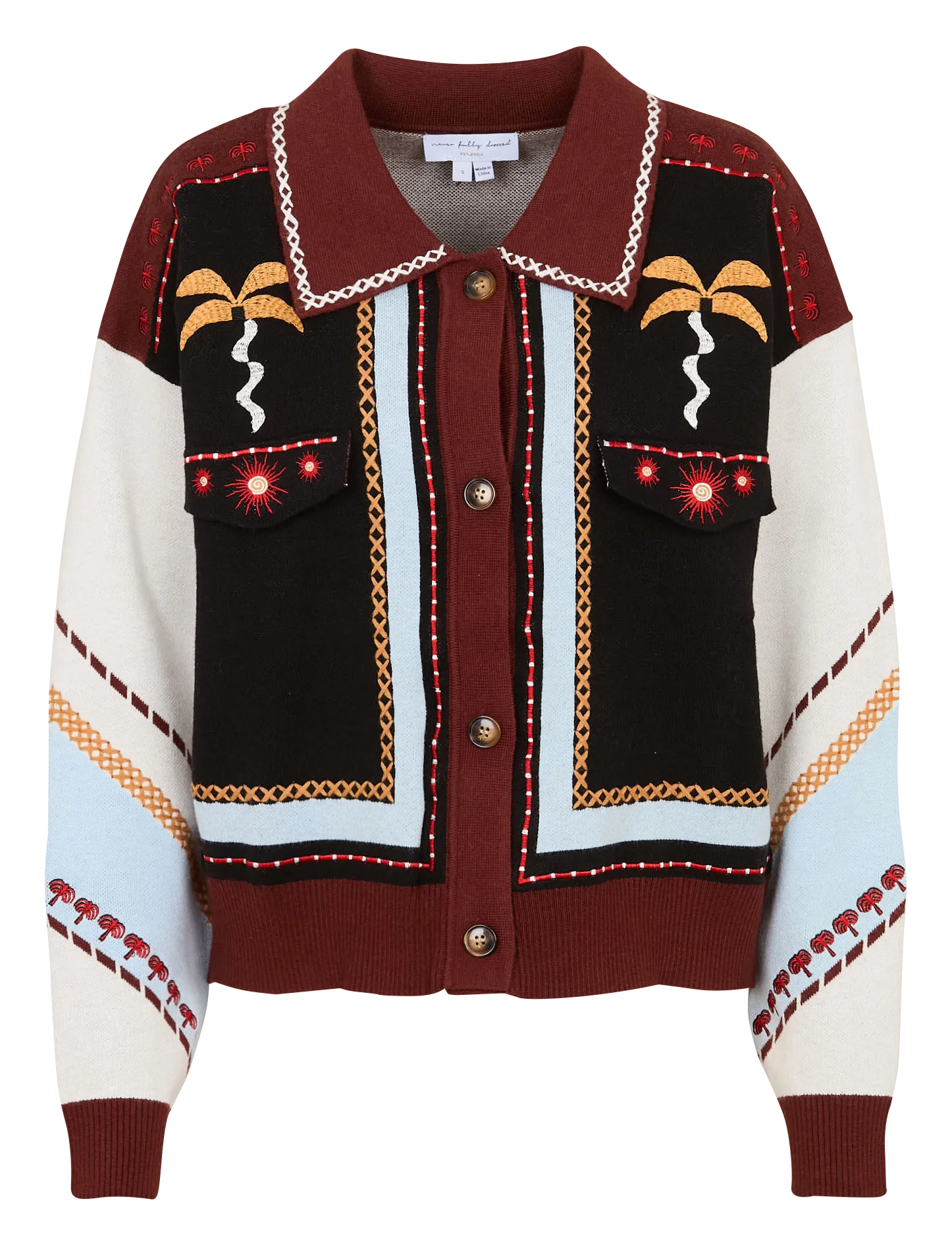 Geknöpfter Cardigan mit Stickereien Mehrfarbig