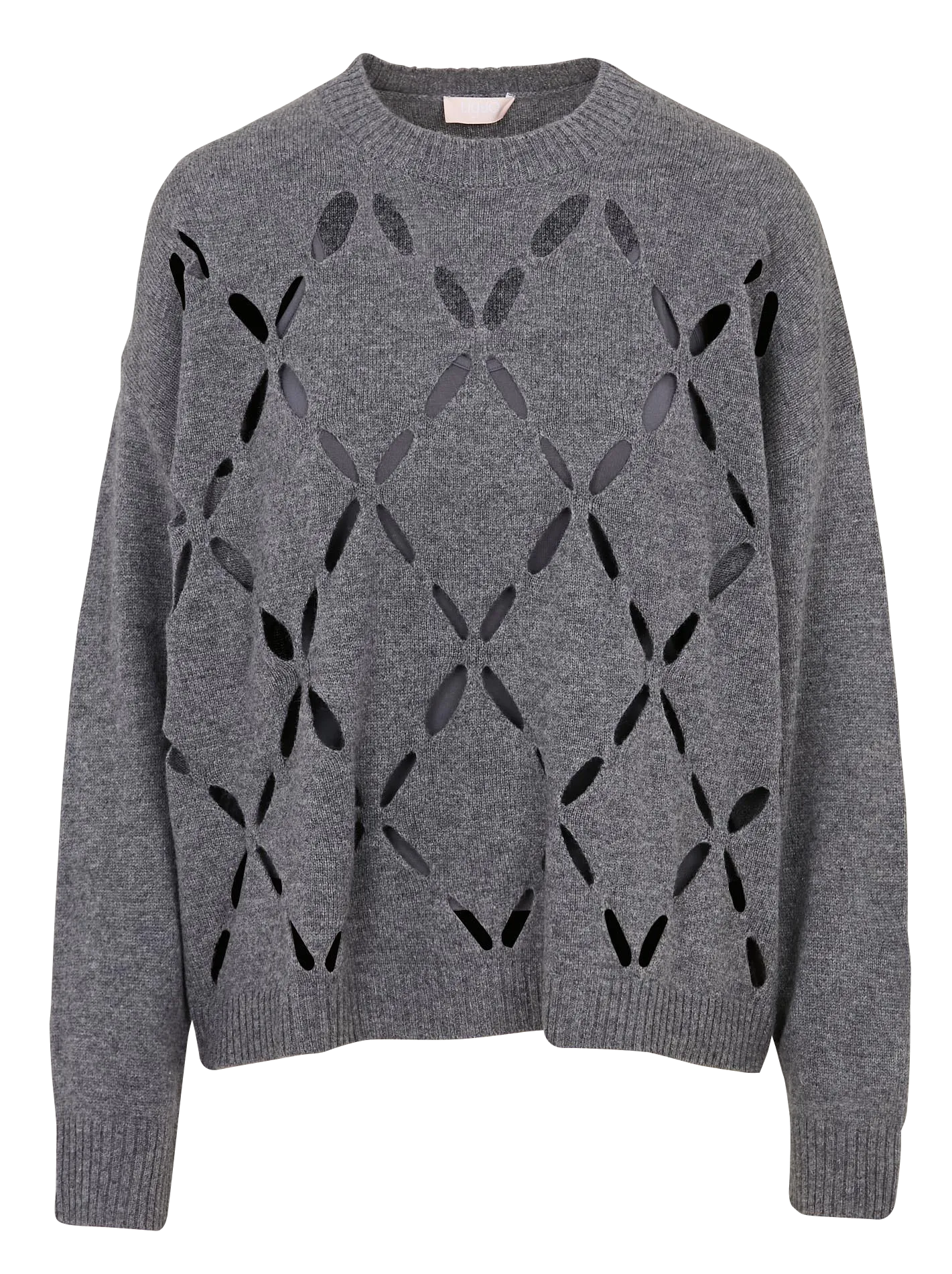 Weit geschnittener Pullover mit Lochmuster aus Wolle Grau