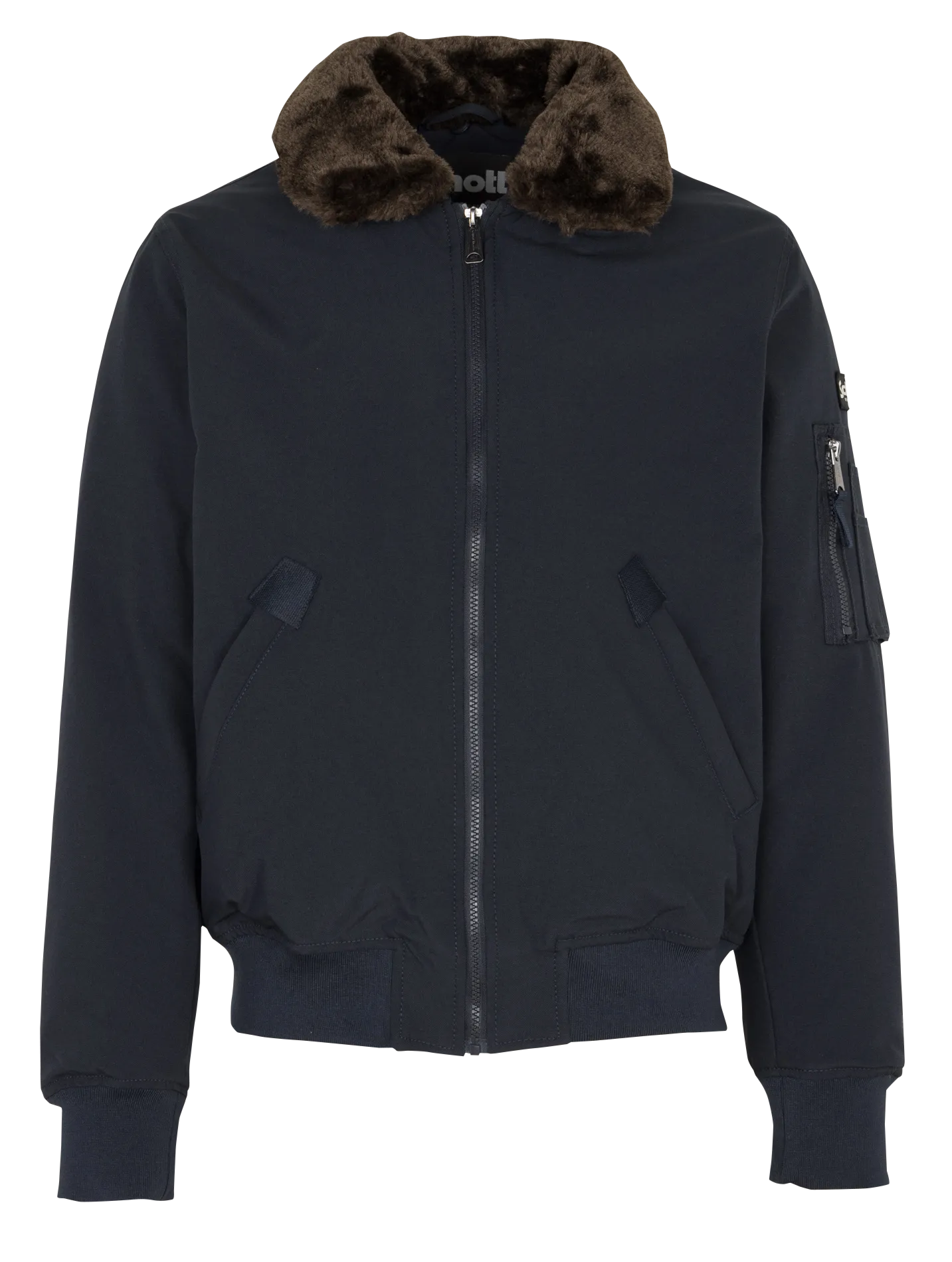 Weit geschnittene Pilotenjacke in einfarbig mit Kunstpelzkragen. Blau