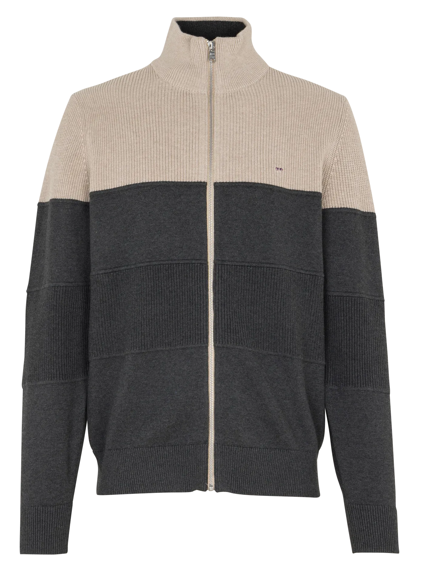 Geknöpfter Strick-Cardigan mit Stehkragen aus Baumwolle Grau