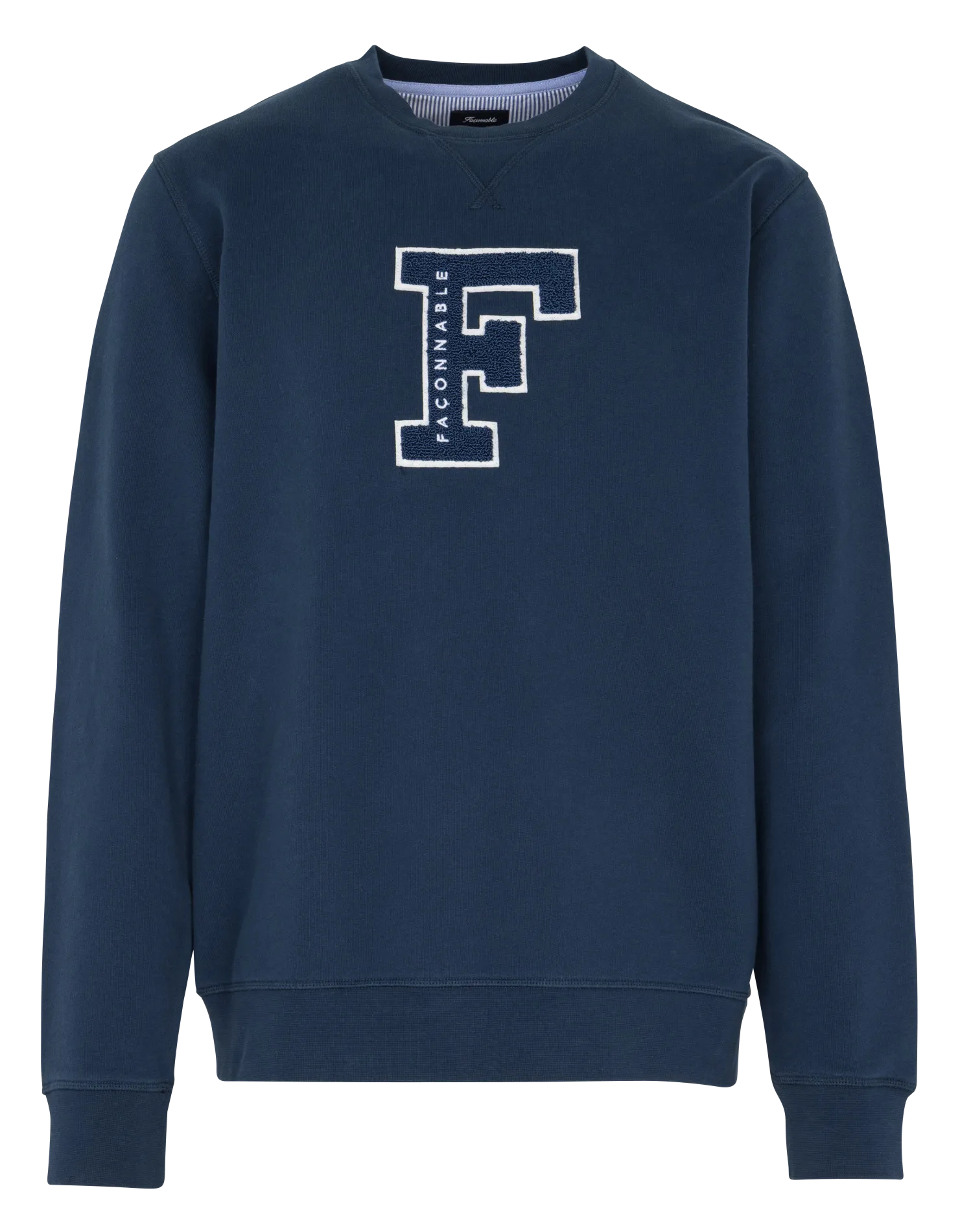 Gerader Rundhalsausschnitt-Sweatshirt aus Baumwollmischung mit Stickerei Blau