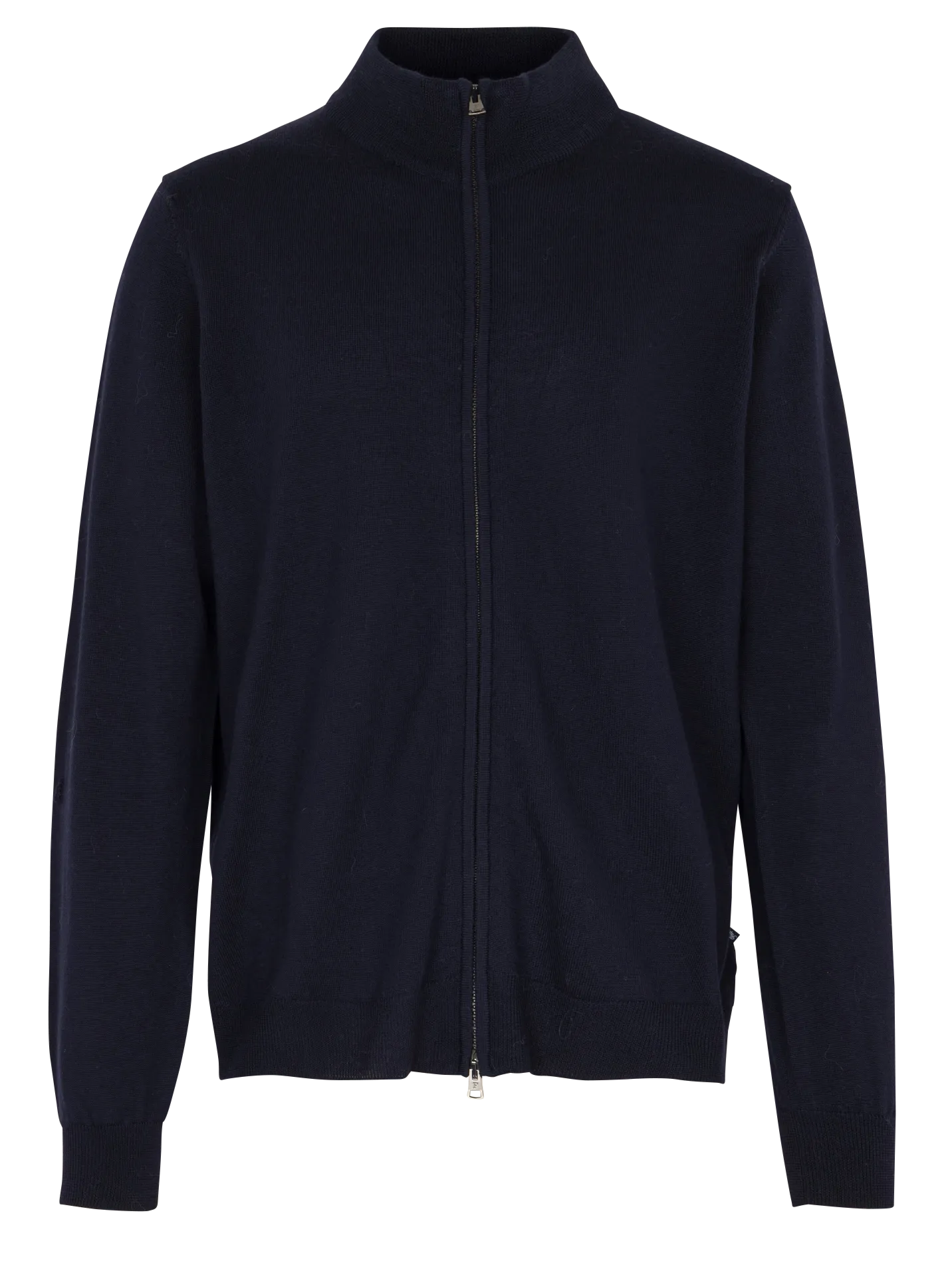 Gerade geschnittene Strickjacke mit Stehkragen aus Wolle Blau