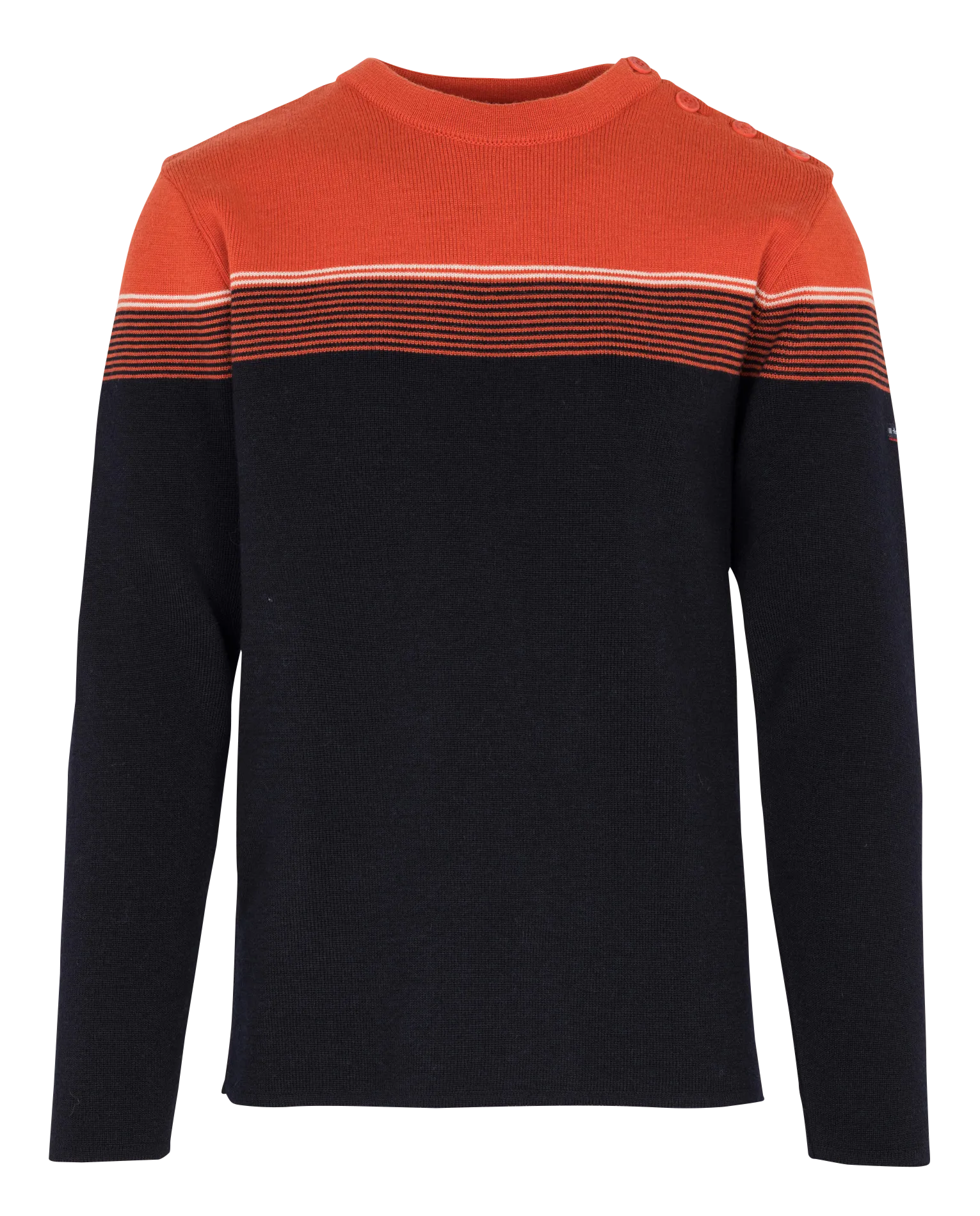 Gerade geschnittener, gestreifter Rundhalspullover aus Wolle Blau