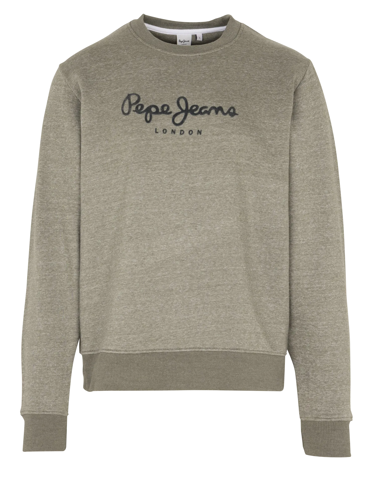 Gerade geschnittener Rundhalsausschnitt-Sweater aus gemischtem Strick mit Stickerei Grun