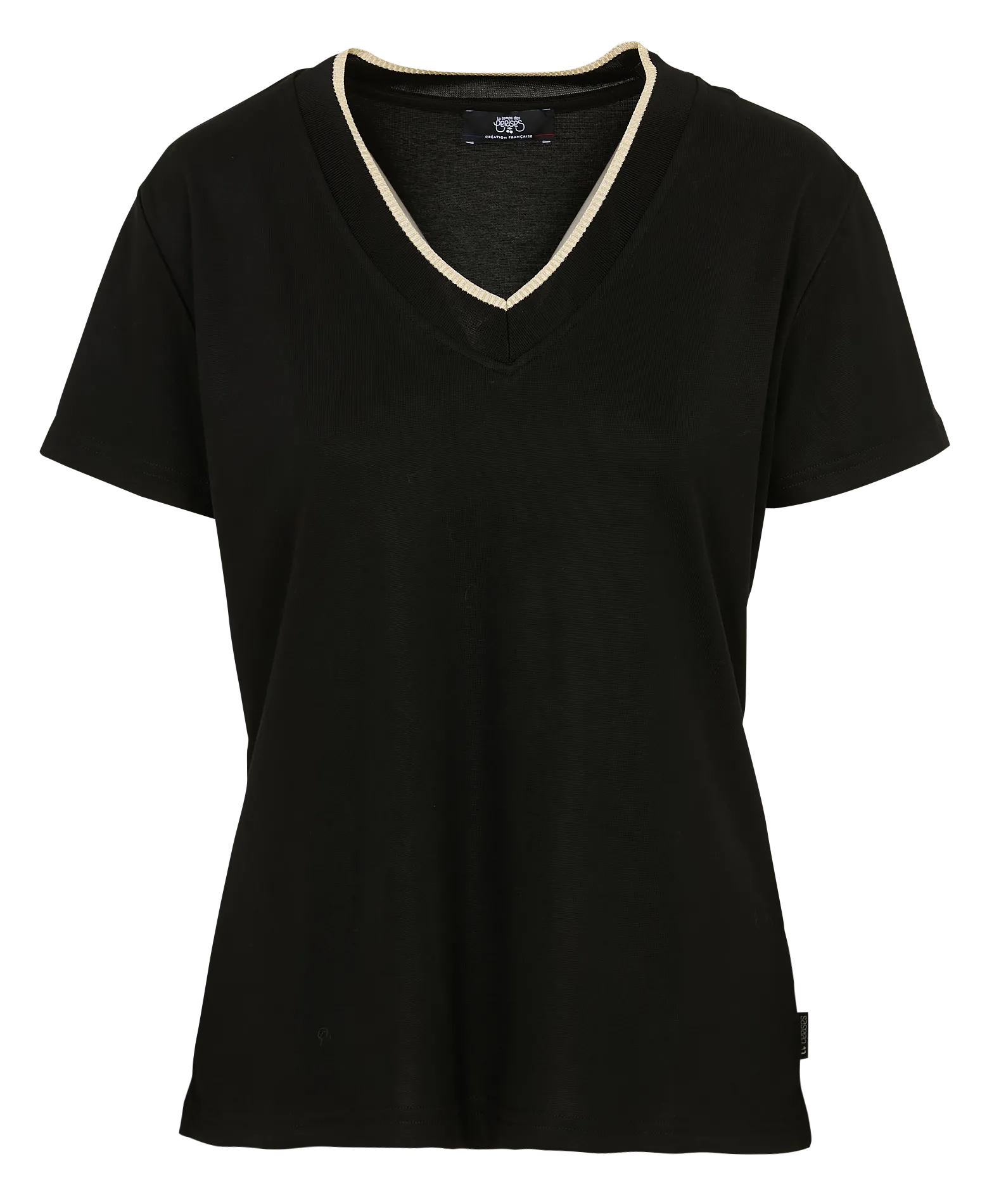 Baumwoll-T-Shirt mit V-Ausschnitt Schwarz FUKA