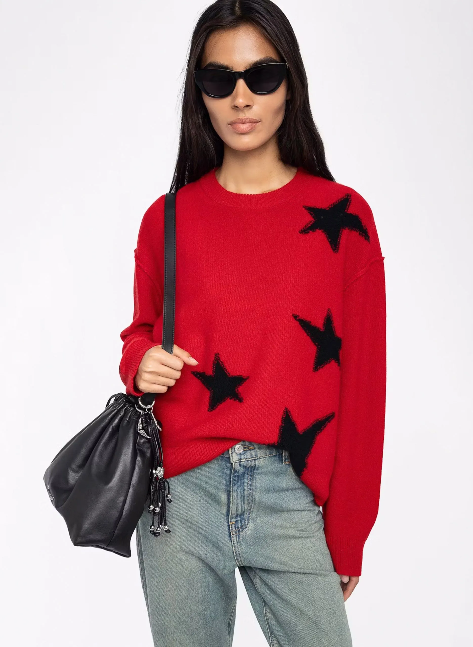 Gerader Kaschmirpullover mit Print Rot MARKUZ