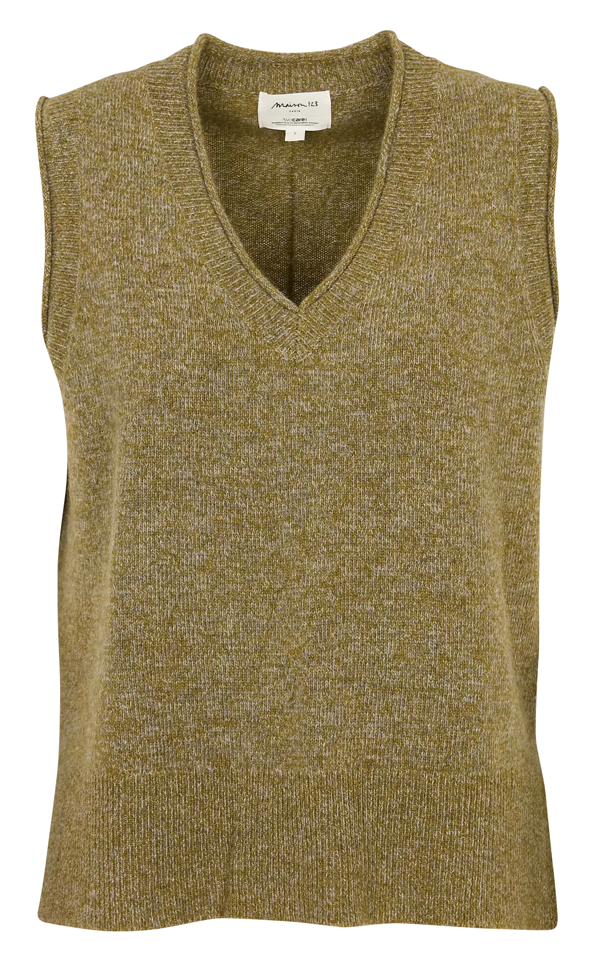Ärmellose Wollweste mit V-Ausschnitt Grun BASILE