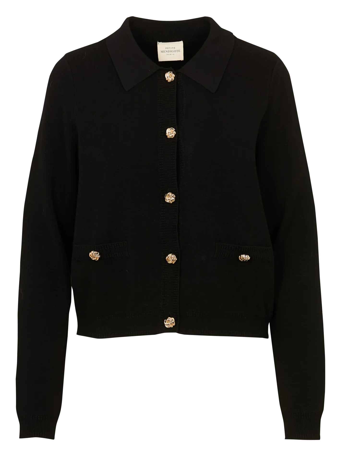 Gerade geschnittene Strickjacke mit klassischem Kragen Schwarz MELBA