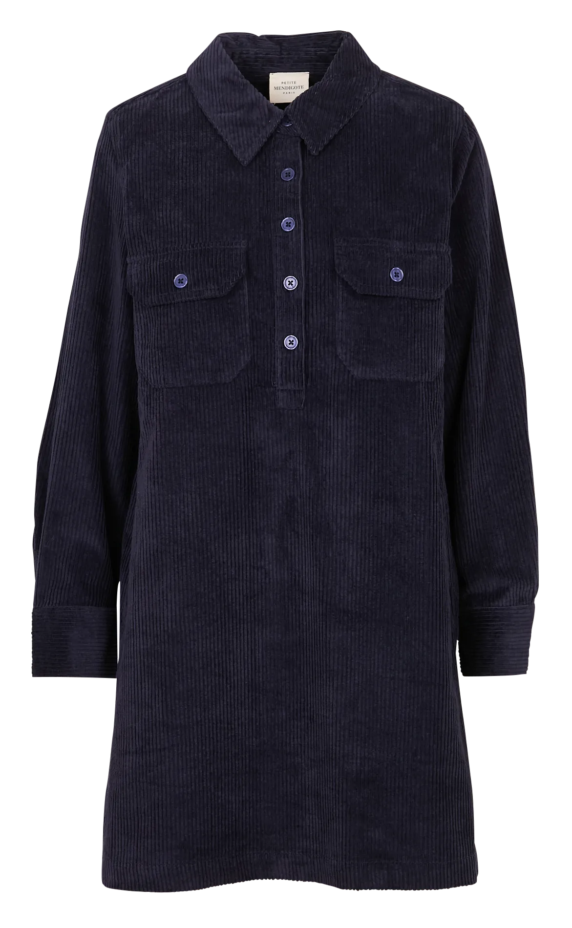 Weites Hemdblusenkleid aus Baumwolle mit klassischem Kragen Blau RLISE