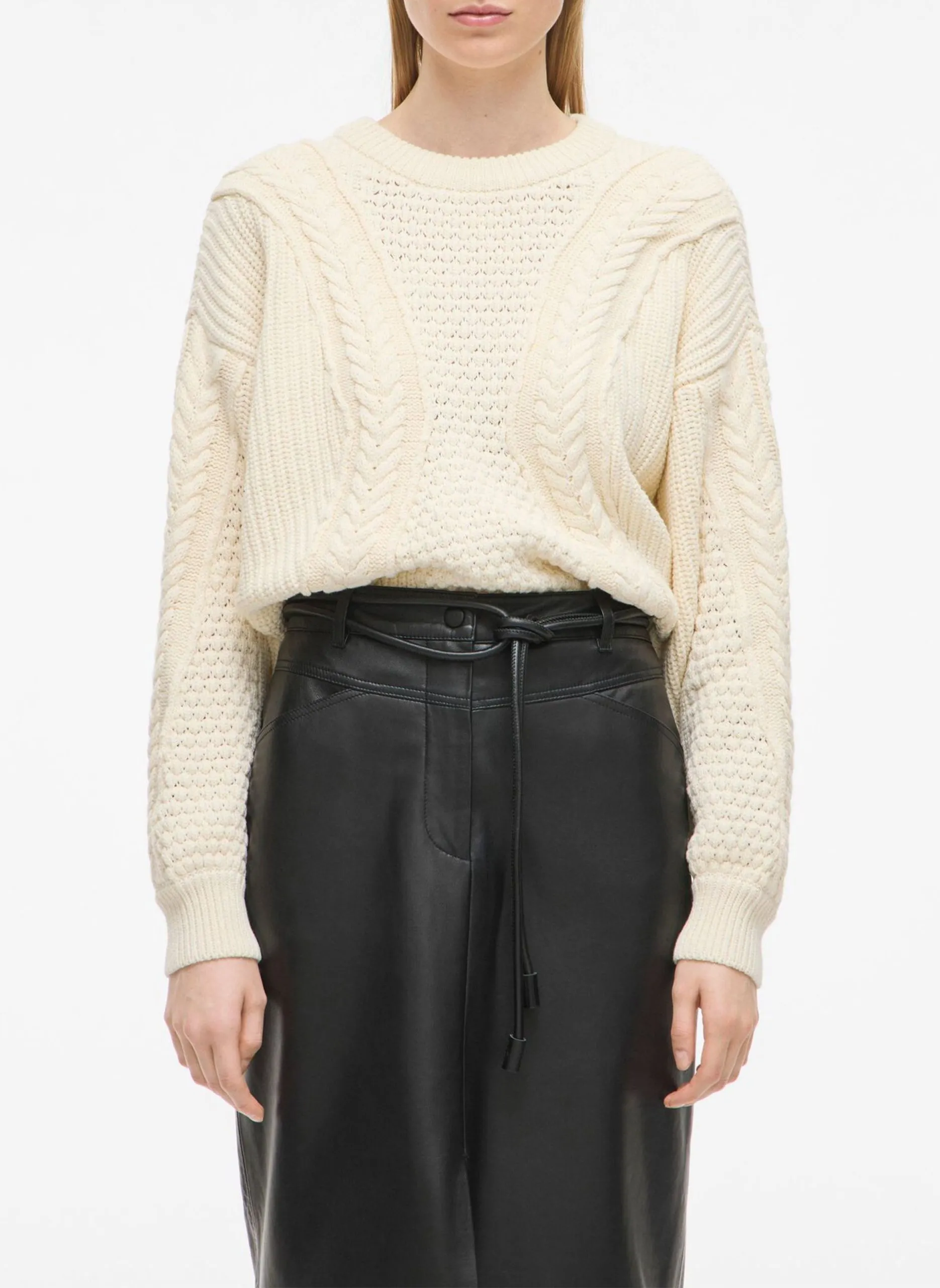 Ärmelloser Pullover mit Schnürung aus Baumwolle und Wolle Beige MICALA