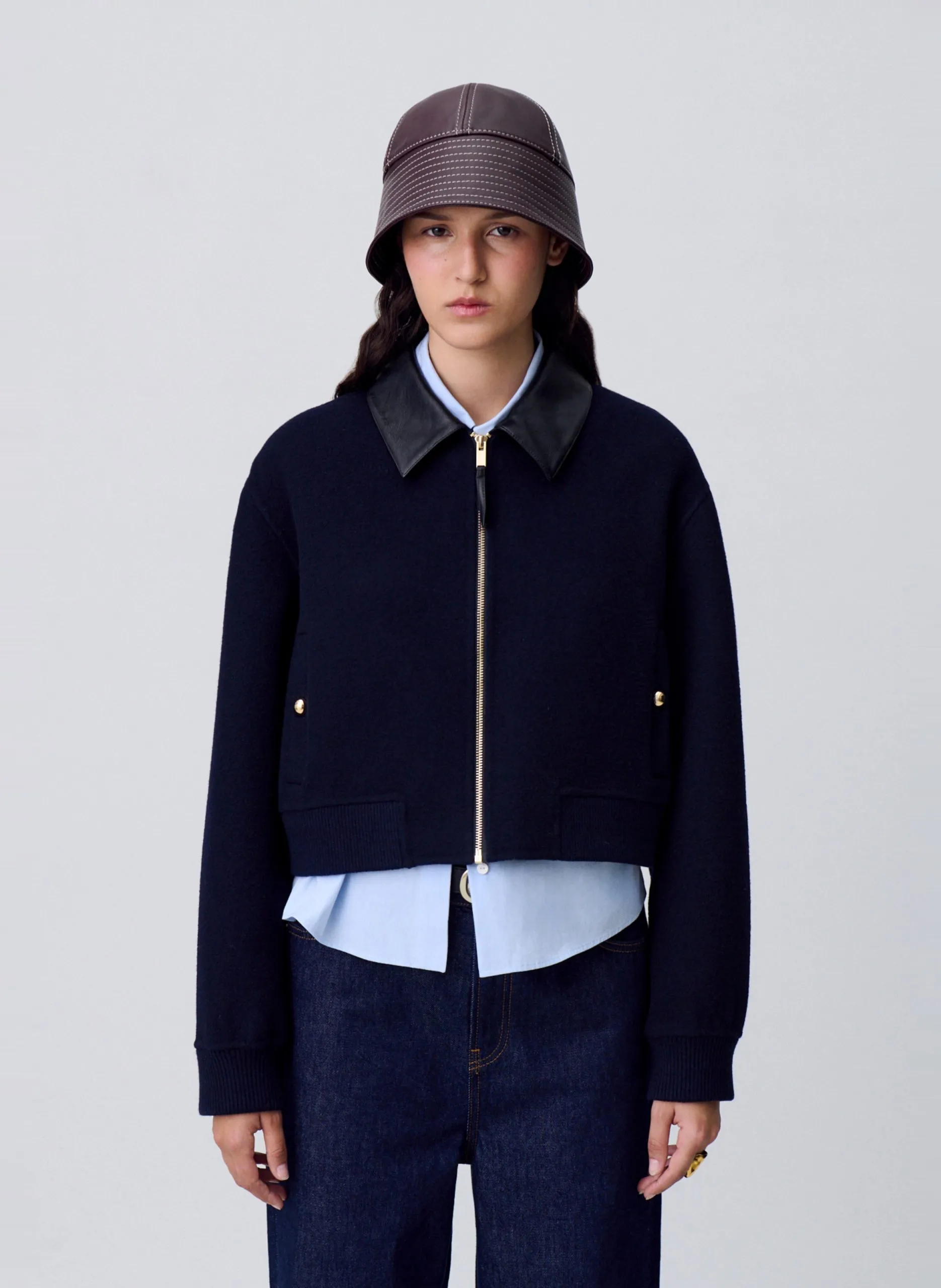 Gerader Blouson aus Wollmischung Blau