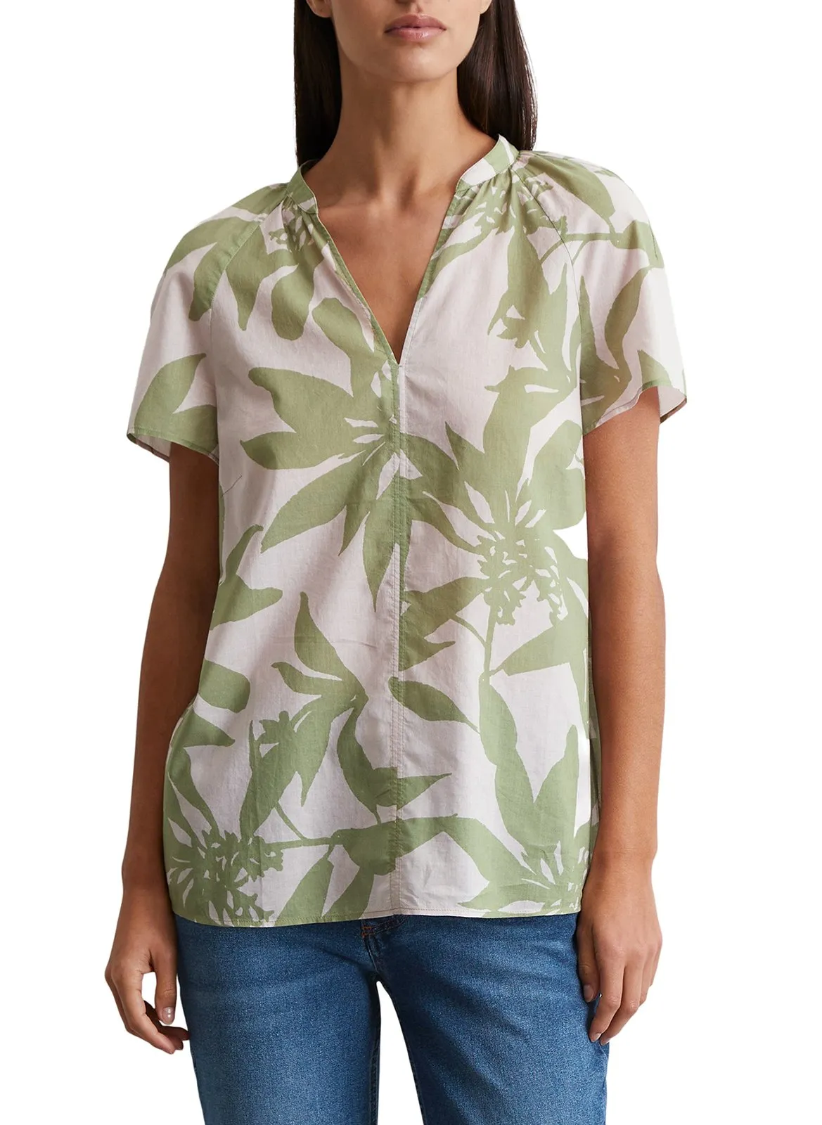 Baumwollbluse mit V-Ausschnitt Mehrfarbig