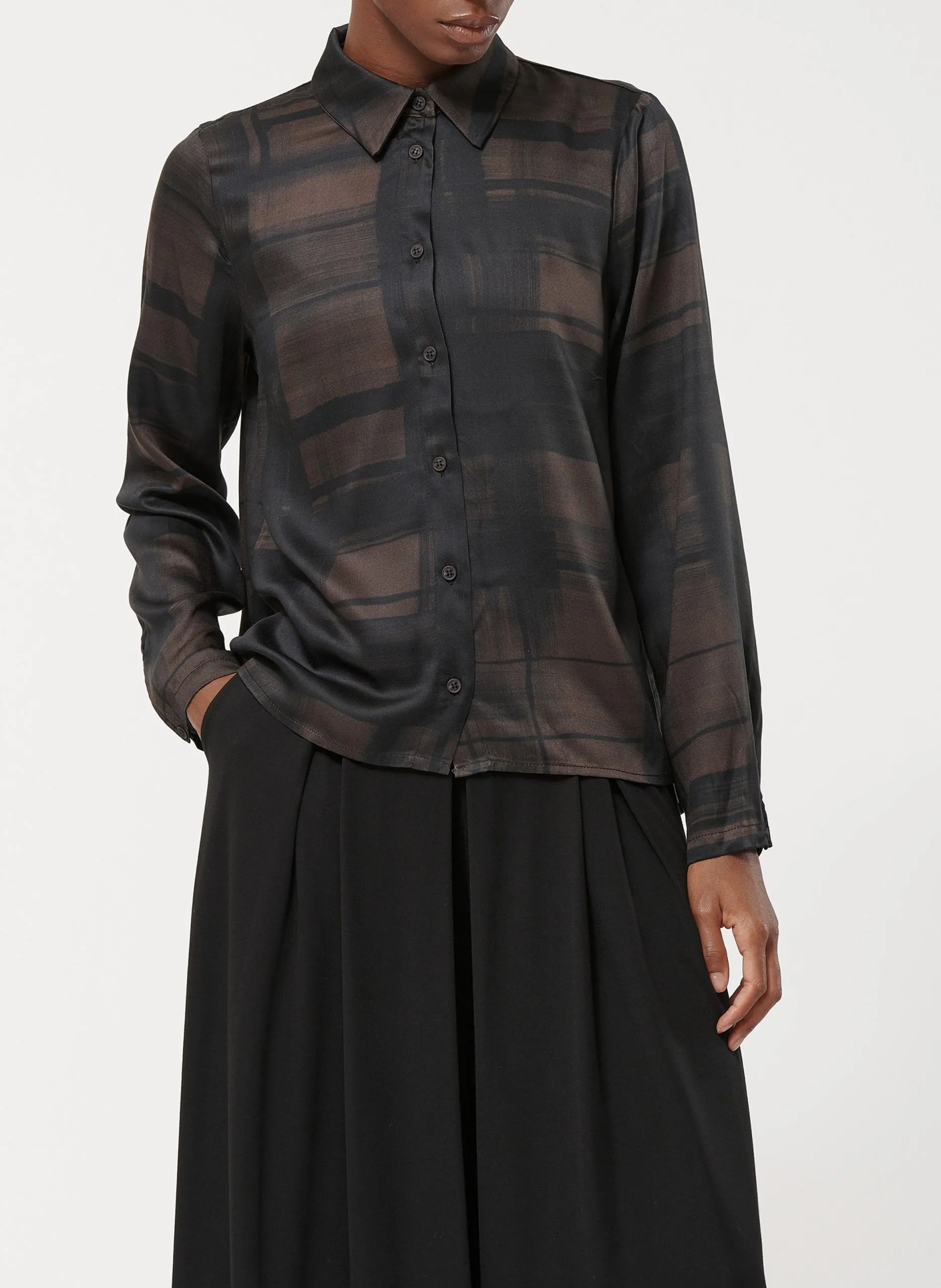 Ärmellose Bluse mit klassischem Kragen und Print Braun