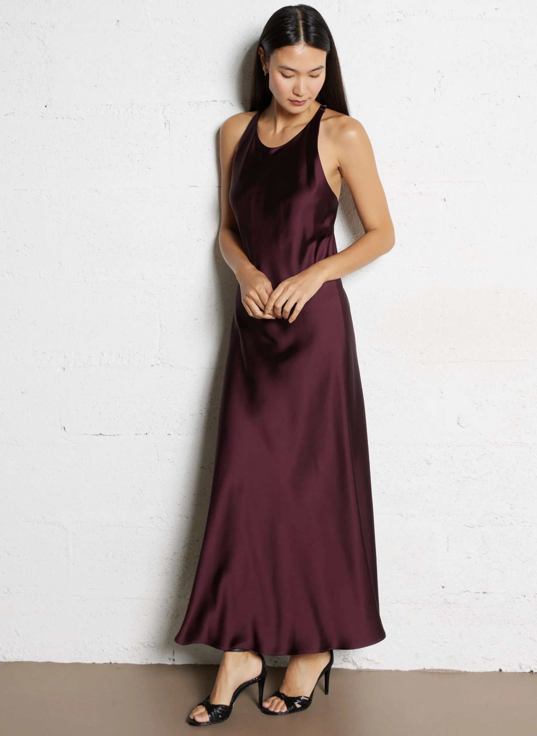 Langes Kleid mit Rundhalsausschnitt Pflaume