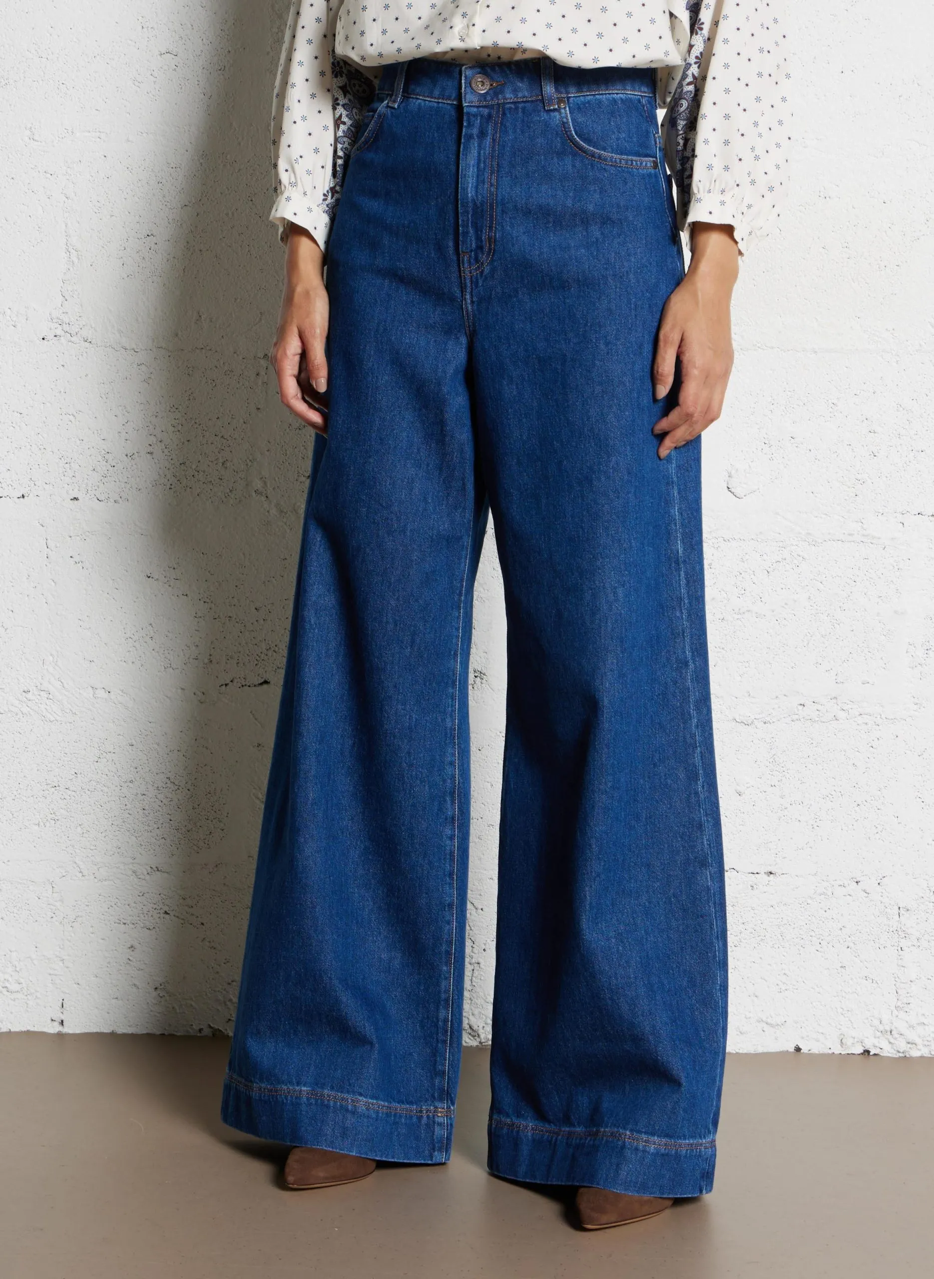 Flared High Waist Jeans aus Baumwolle Blau CIRO