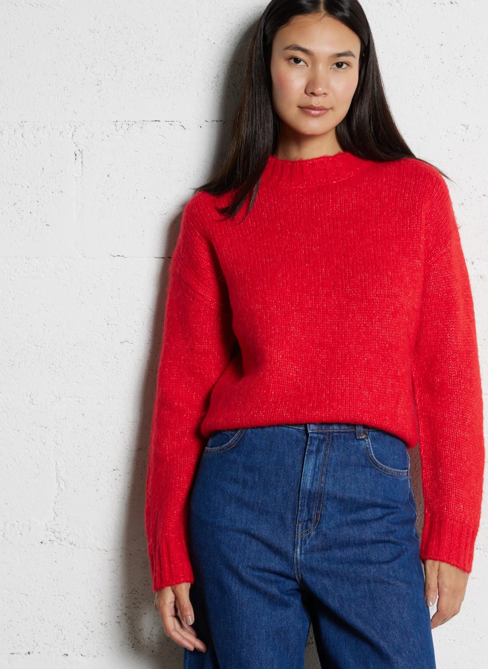 Gerade geschnittener Pullover aus Wollmix mit Rundhalsausschnitt Rot MAGE