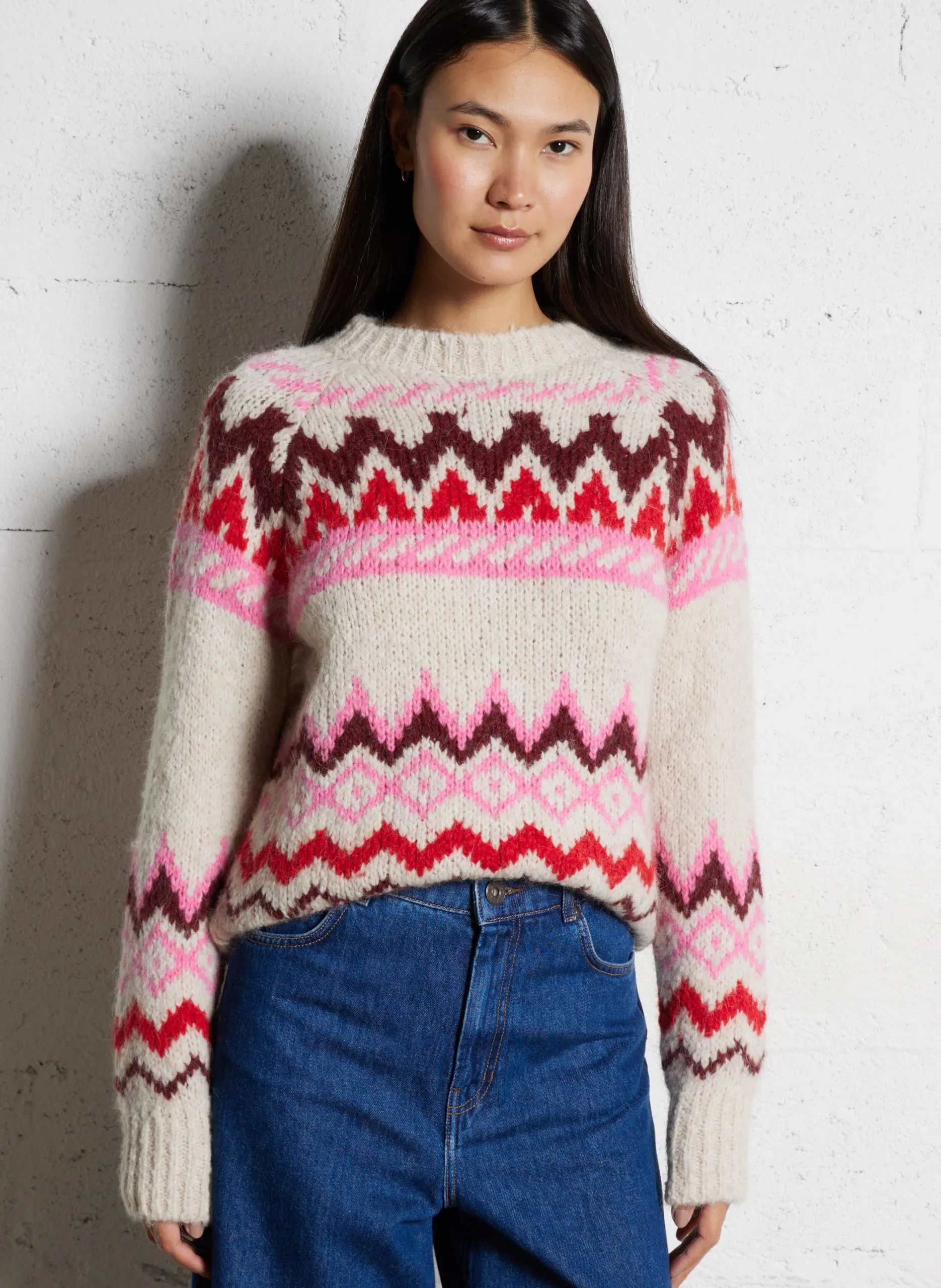 Gerader Rundhalsausschnitt-Pullover aus Jacquard Mehrfarbig MAGIE