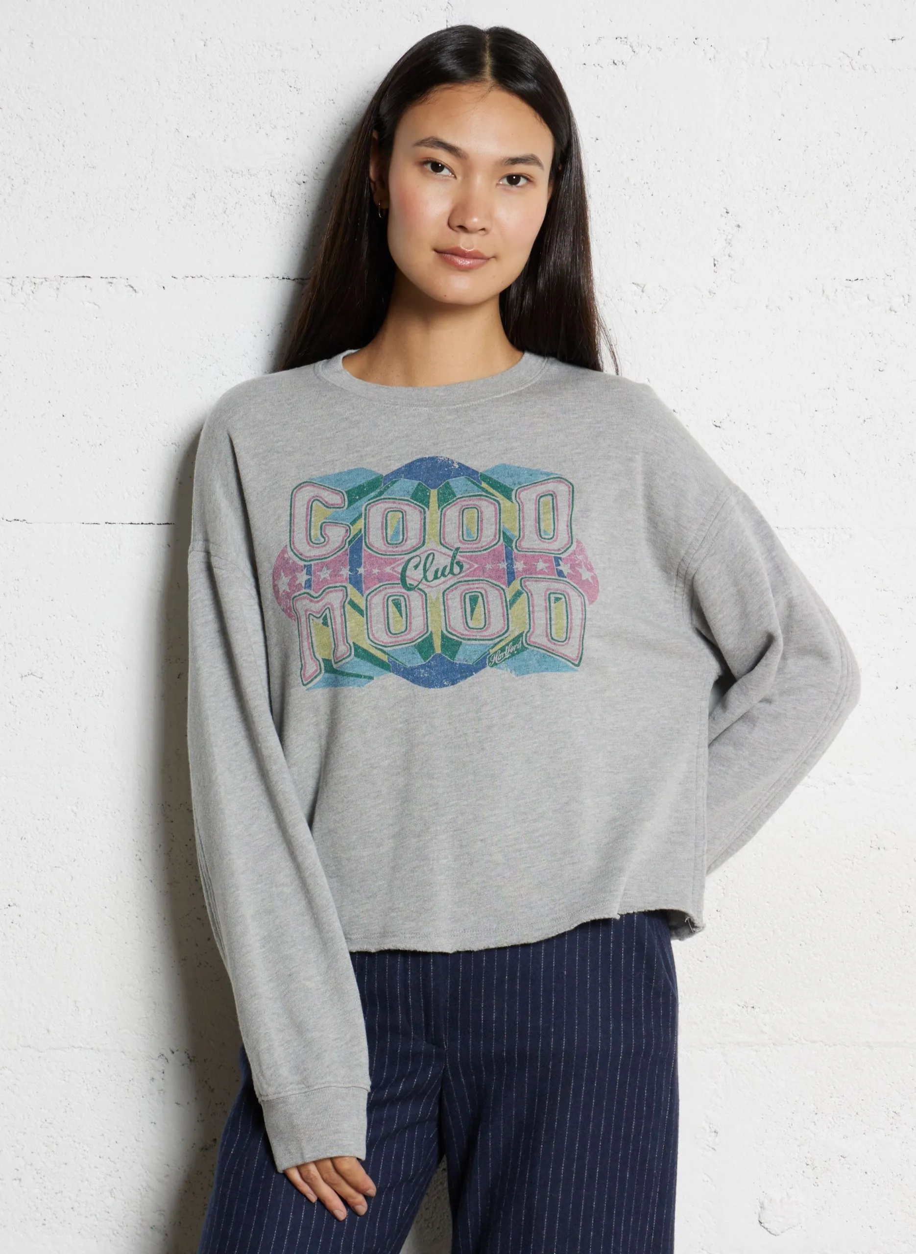 Weiter Rundhalsausschnitt bedruckter Oversize-Sweater aus Baumwollmischung Mehrfarbig TAHODD