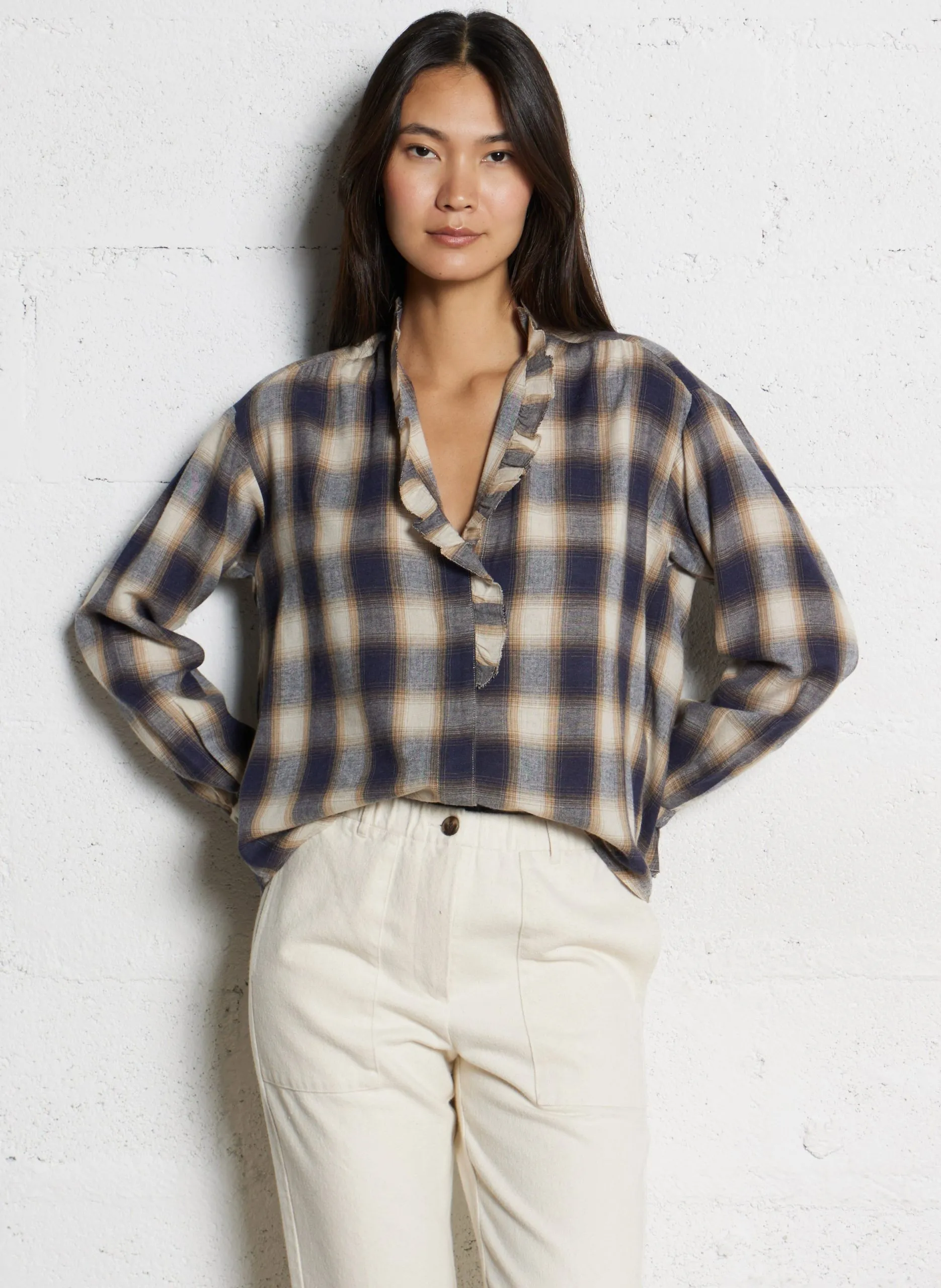 Oversize-Bluse mit V-Ausschnitt und Print Mehrfarbig CARMELA