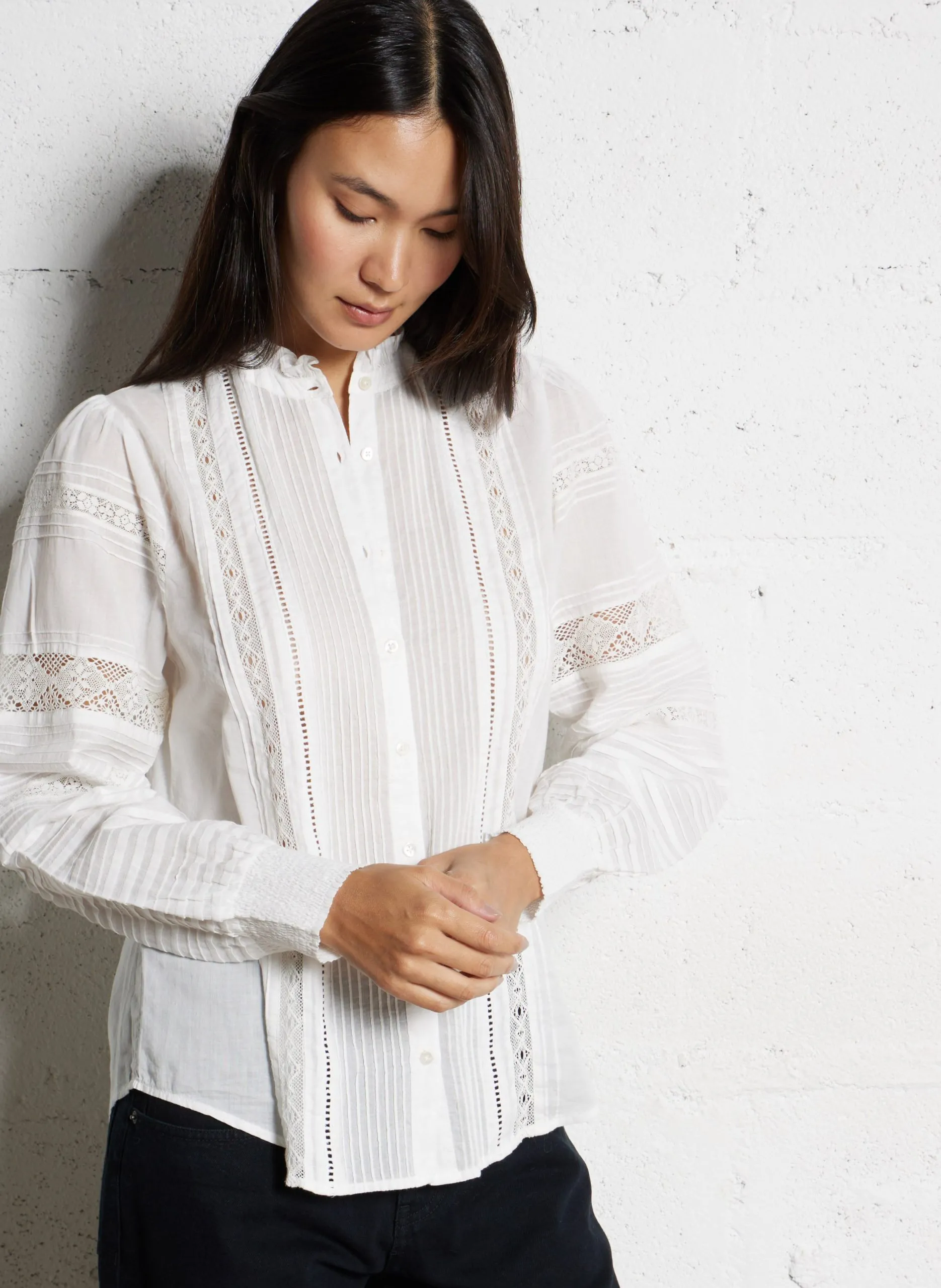 Gerades Hemd aus Baumwolle mit Rundhalsausschnitt Weiss CHRIS