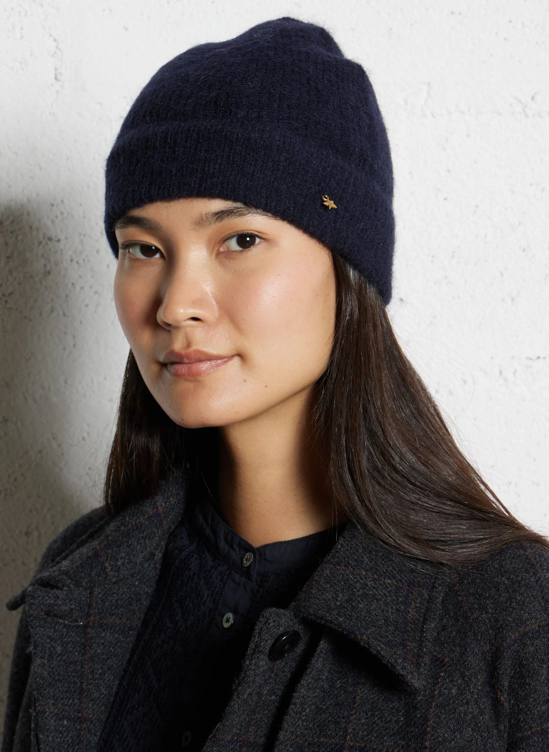 Einfarbige Mütze aus Mischwolle Blau CALIN