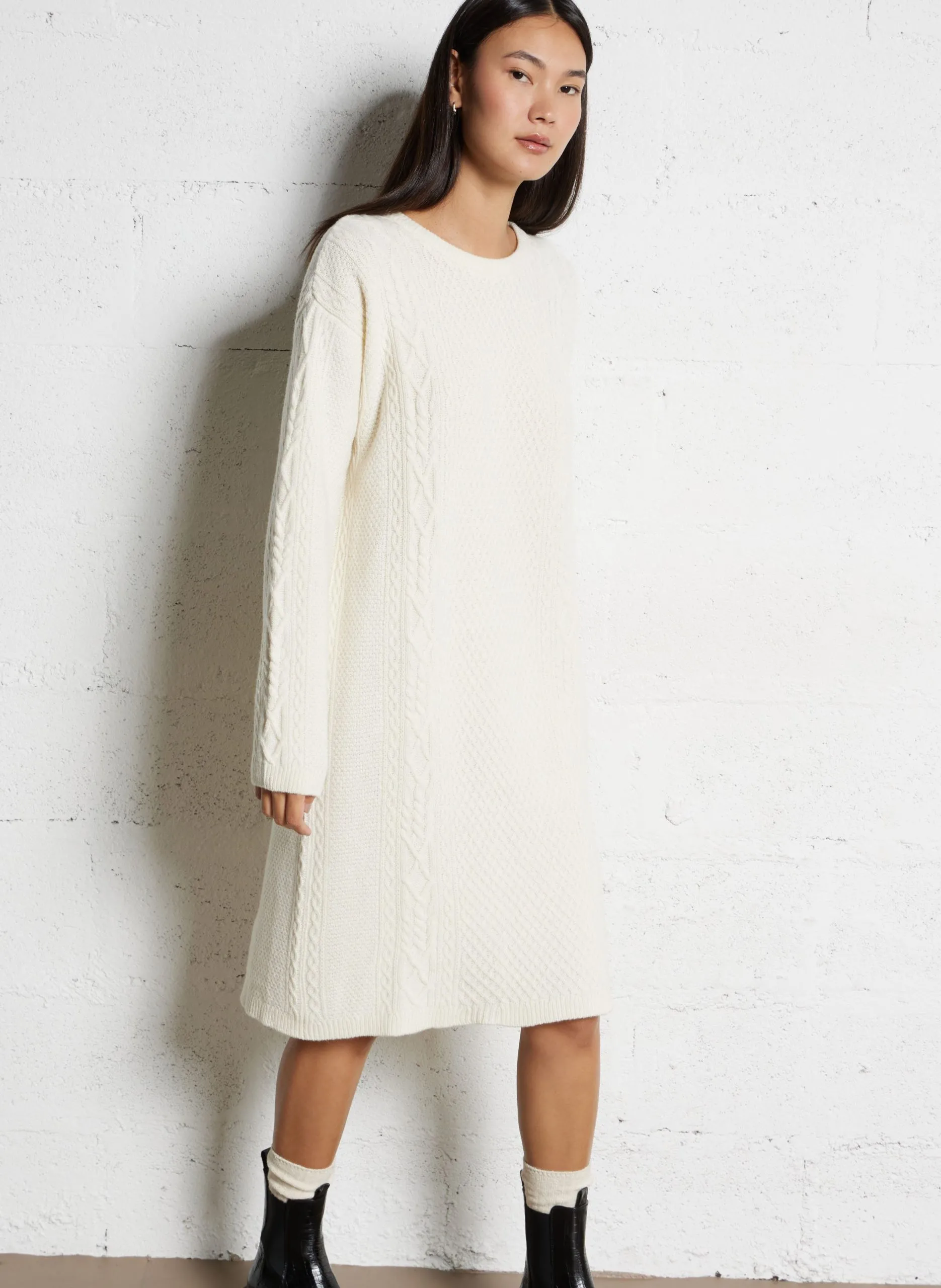 Pulloverkleid aus Wollmix Beige