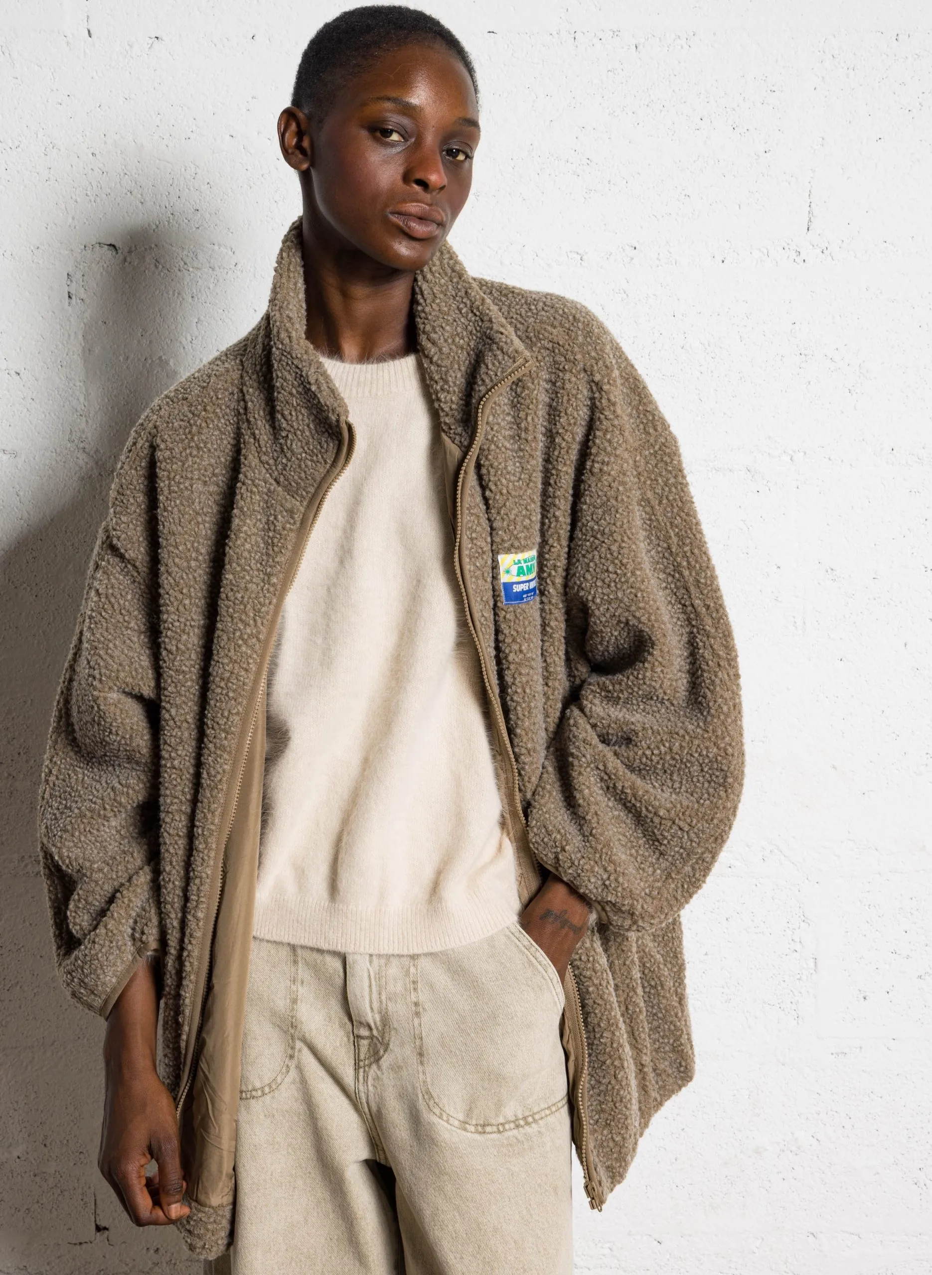 Gerade Fleecejacke mit Stehkragen Grun HOKTOWN