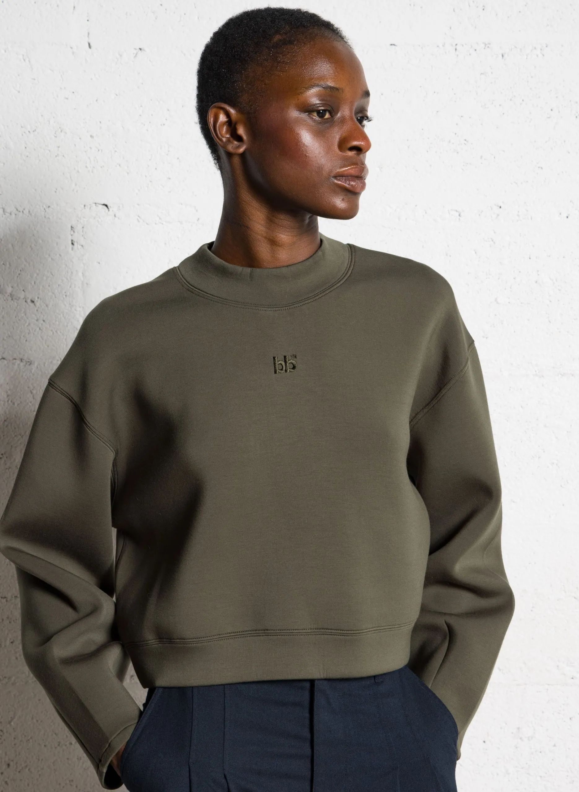 Kurzer Sweatshirt mit Stehkragen uni Braun TASHI