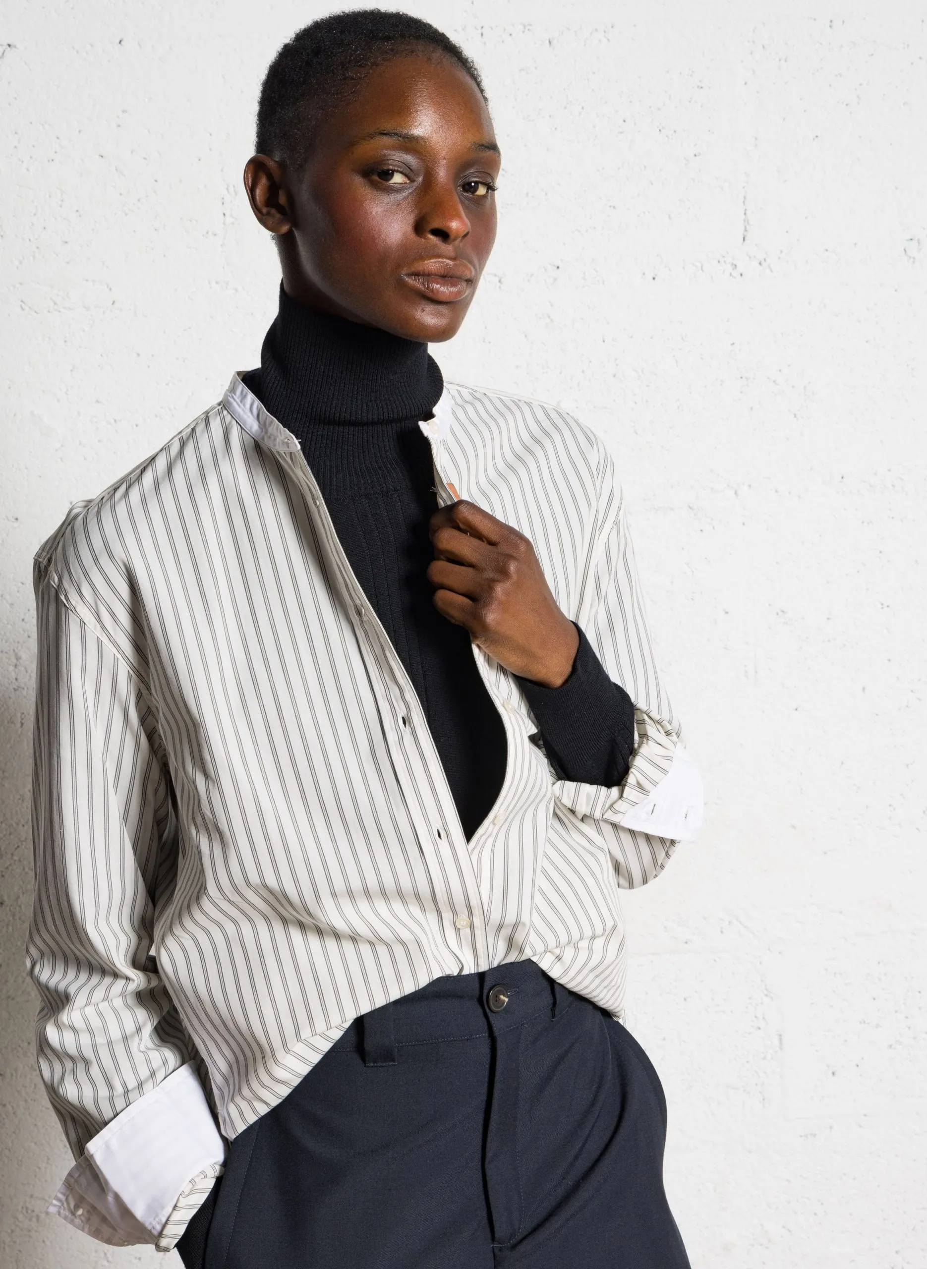 Rundhals-Popeline-Hemd mit Streifen Mehrfarbig BERMUDES