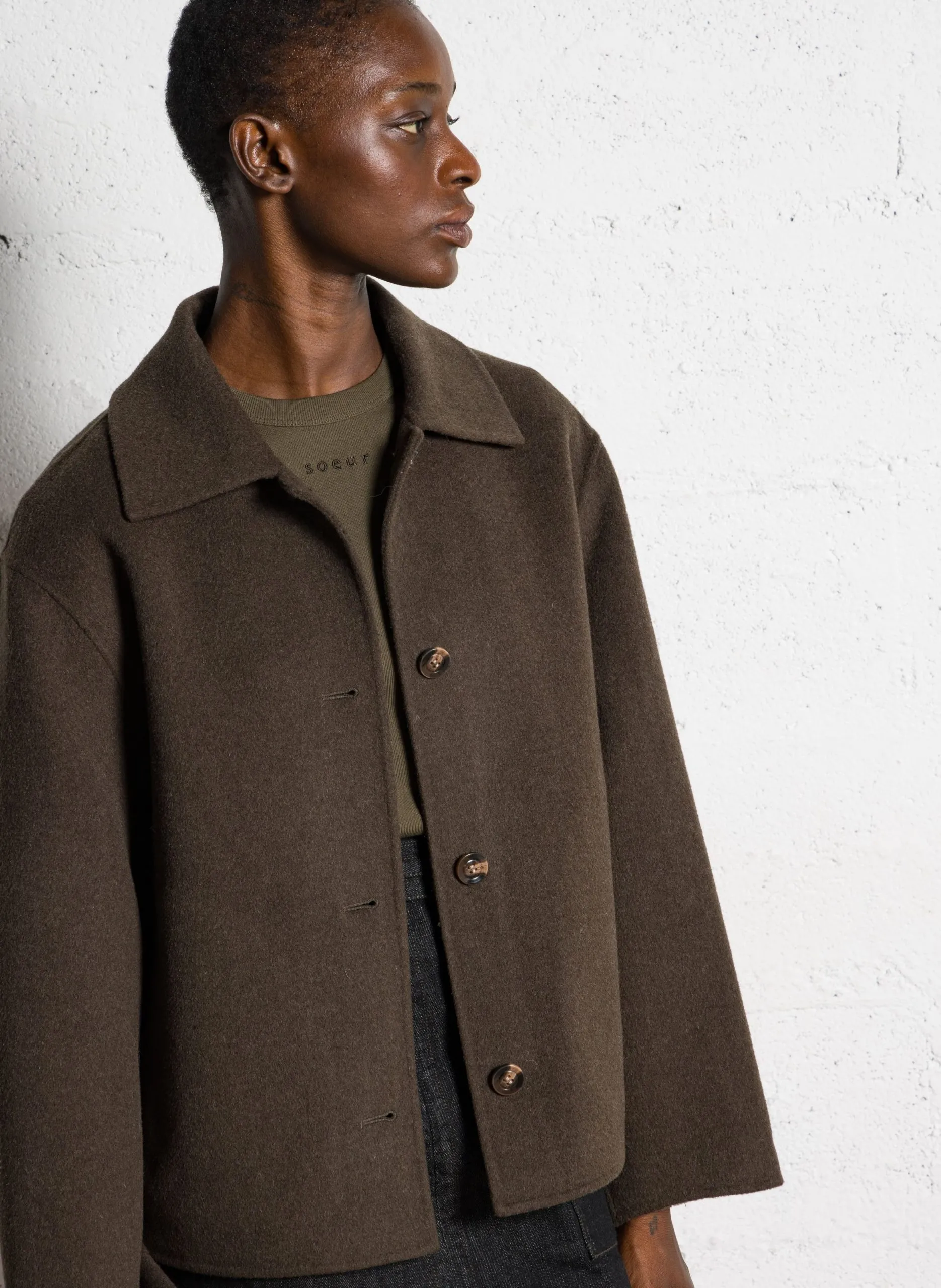 Kurzmantel aus doppelseitiger Wollstrickware Khaki GYODA