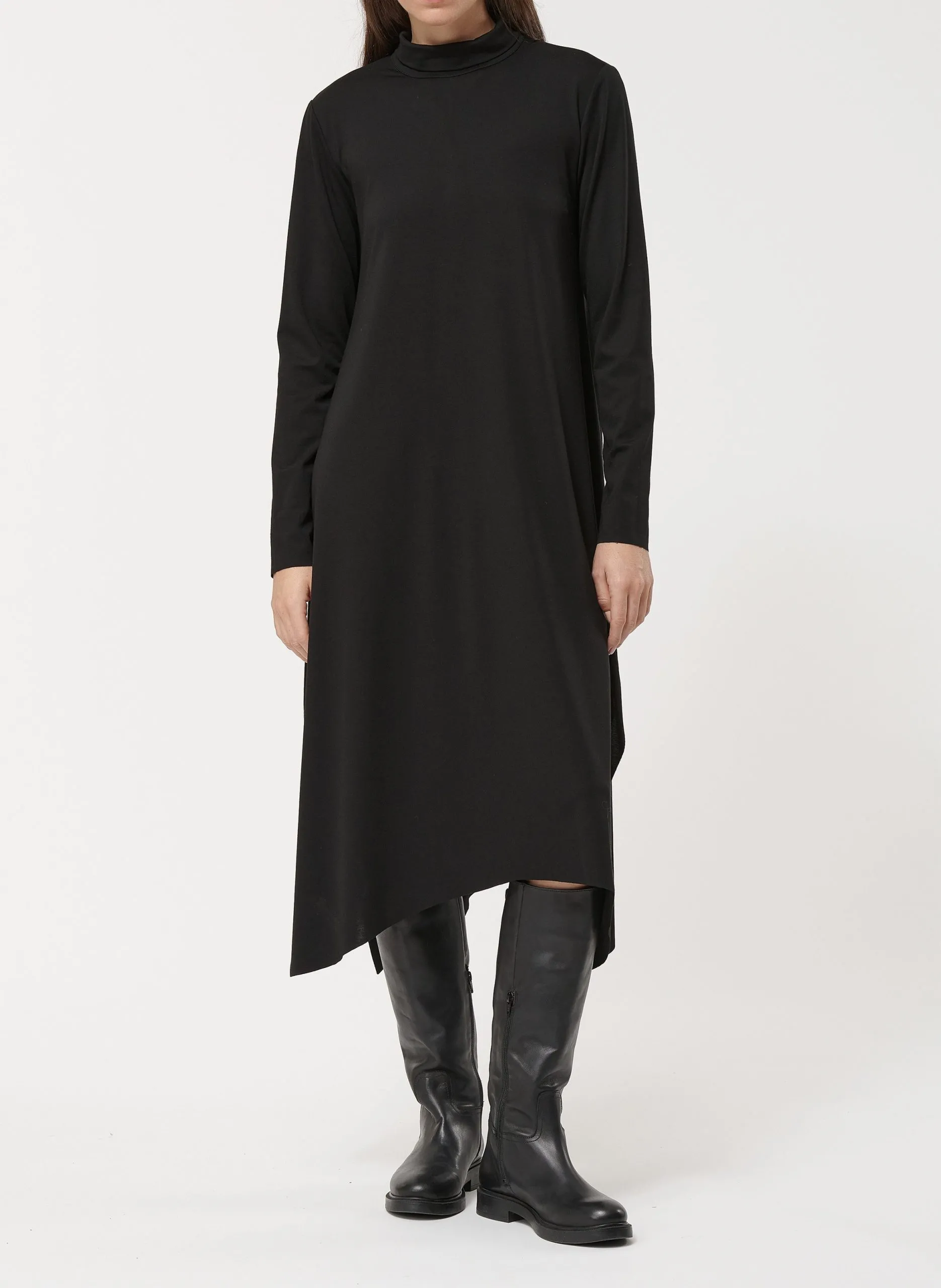 Asymmetrisches Kleid mit Stehkragen Schwarz