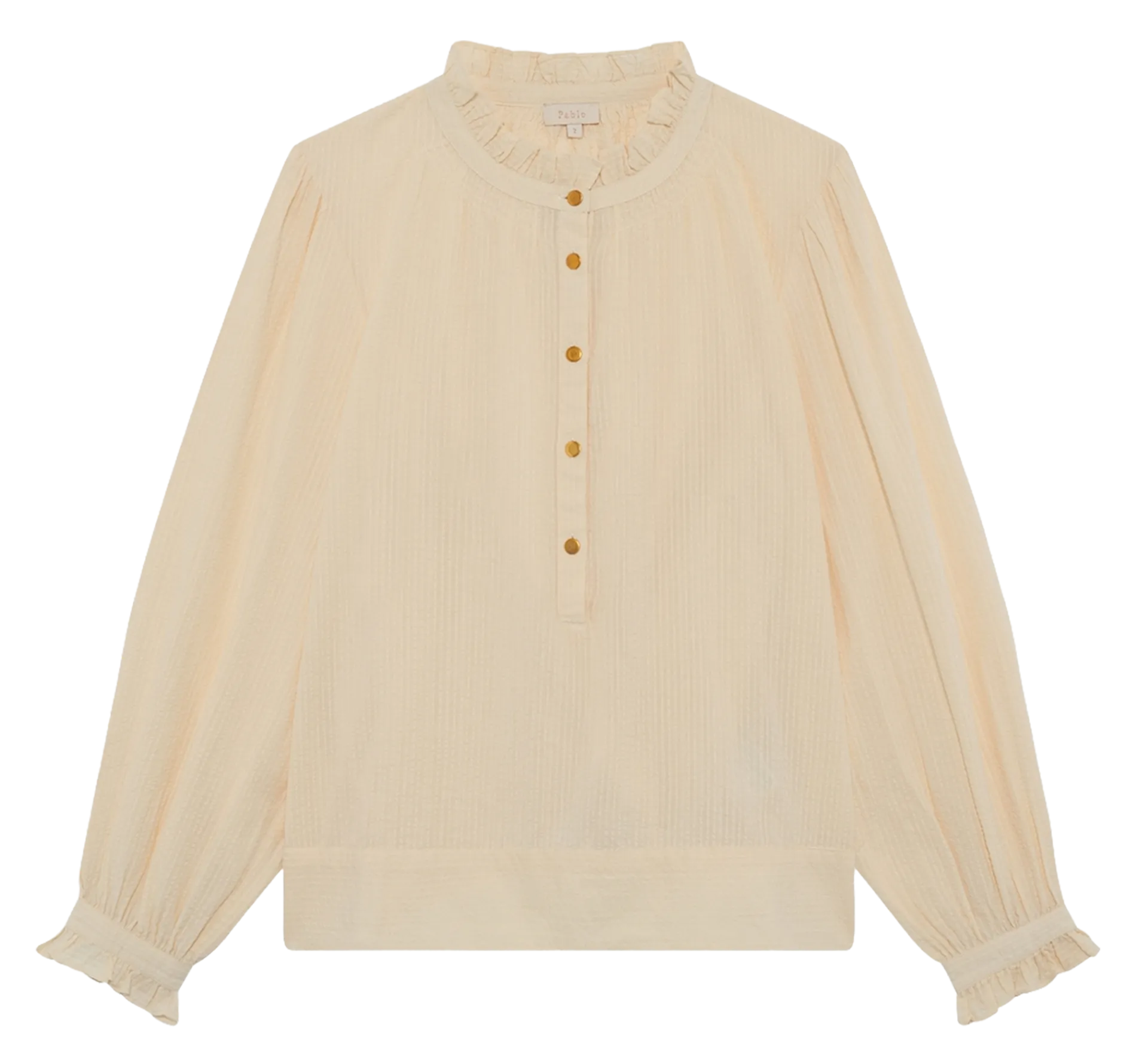 Baumwollbluse mit Rundhalsausschnitt Beige ANISSA