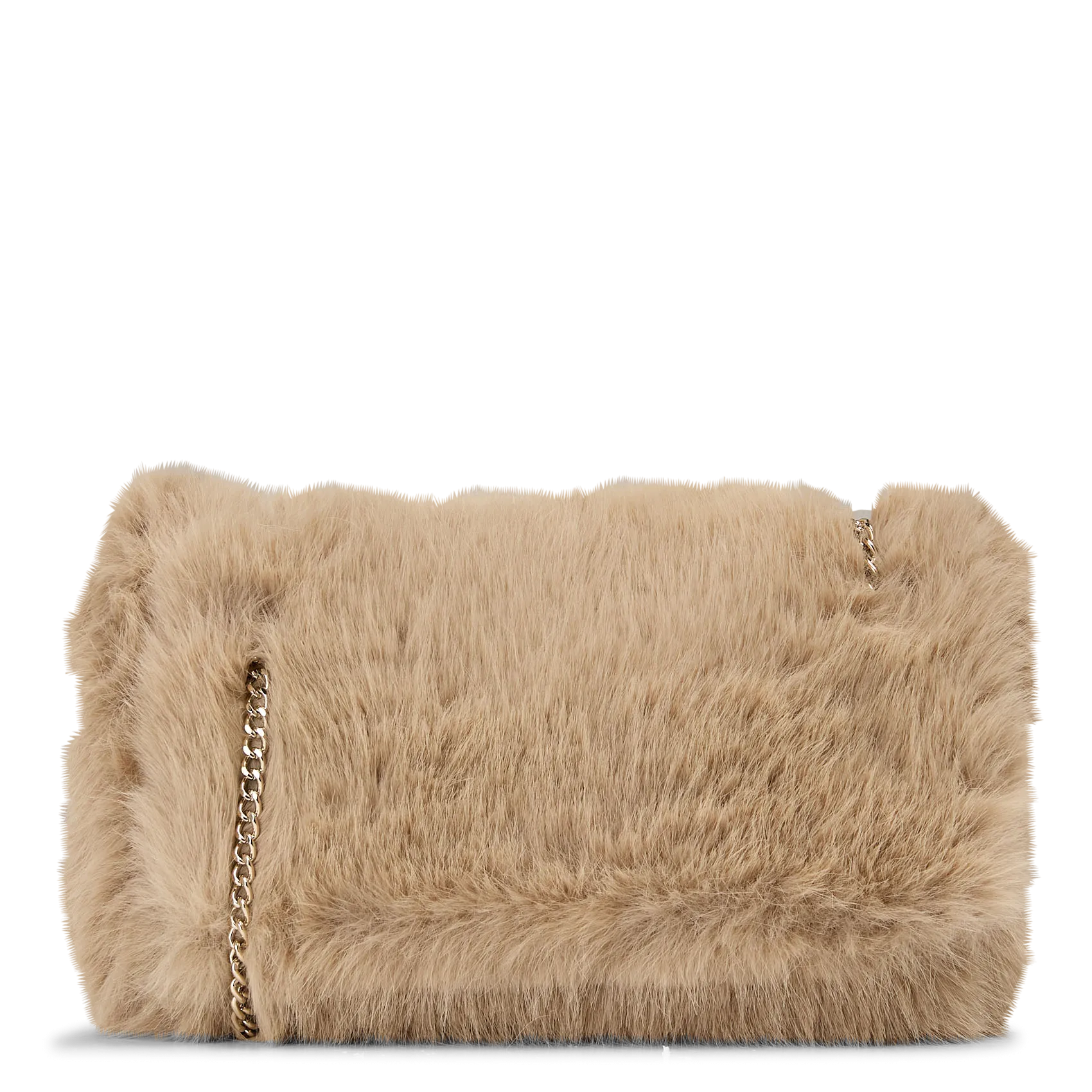 Schultertasche mit Fell-Effekt Beige