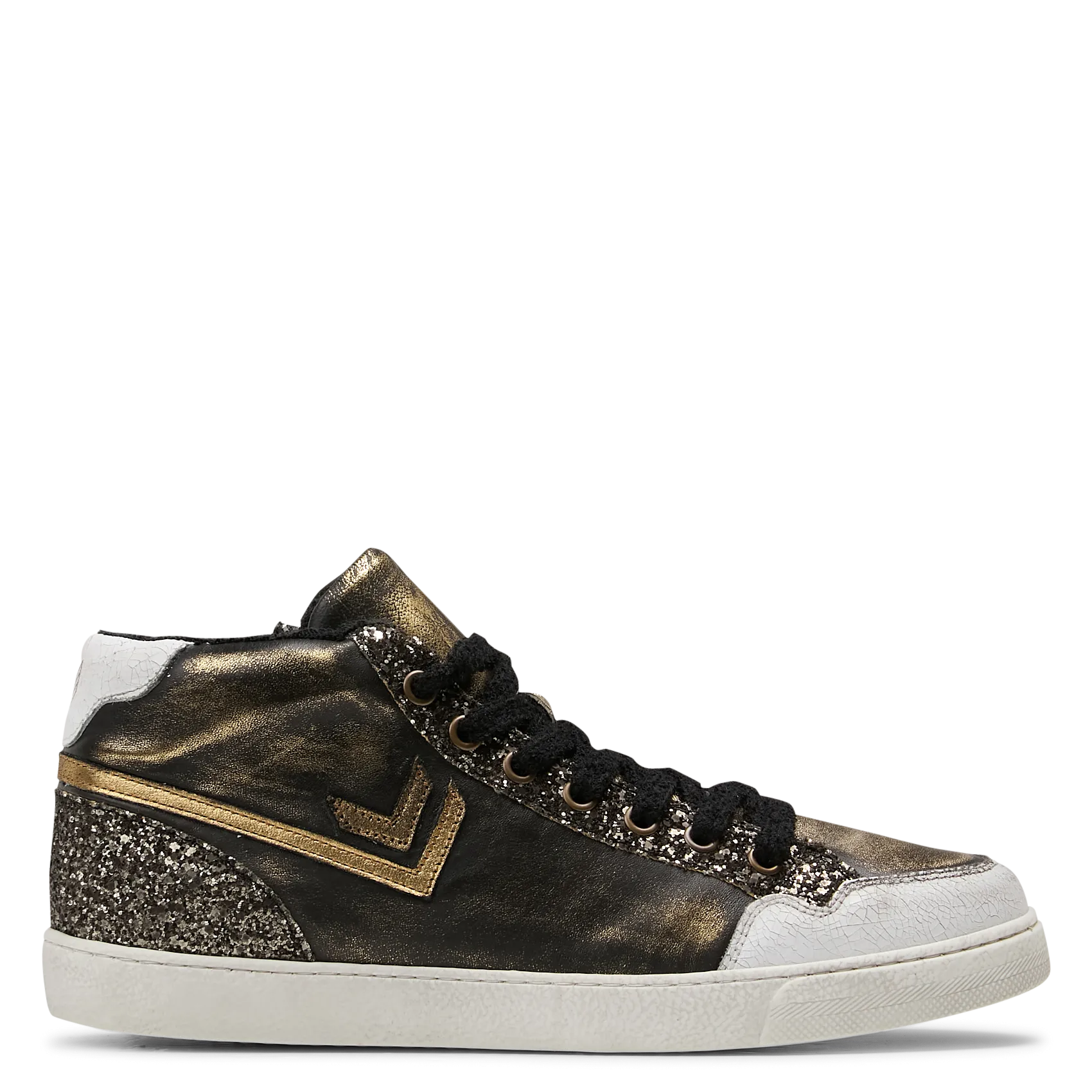 Metallische Sneakers mit Pailletten aus Leder Khaki