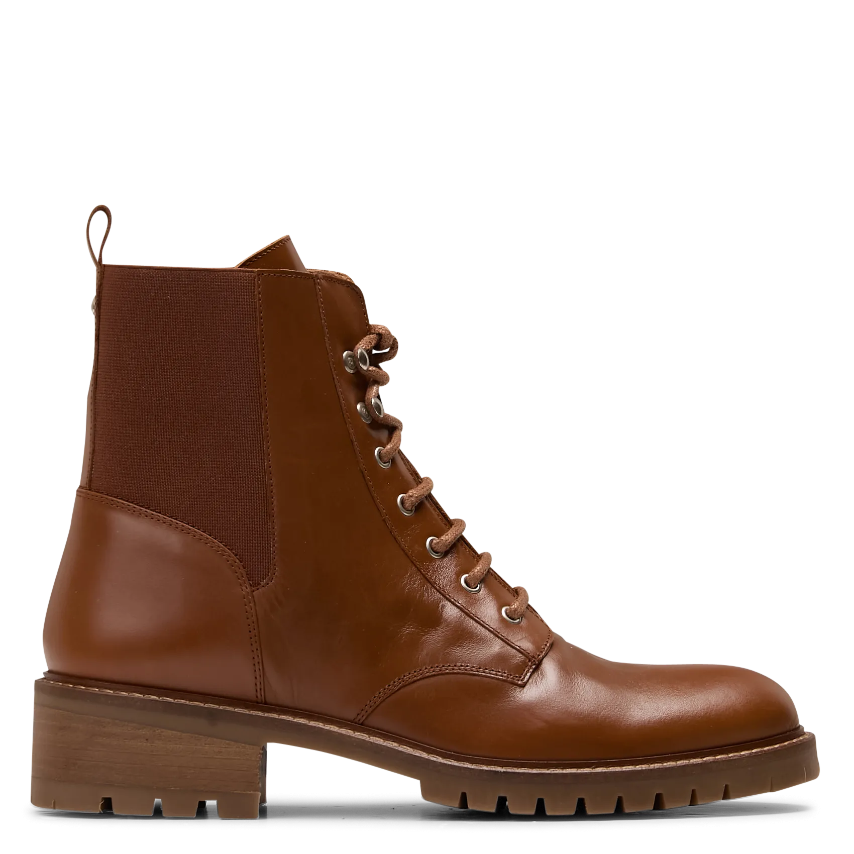 Einfarbige Lederschnürstiefel Braun AZELIE