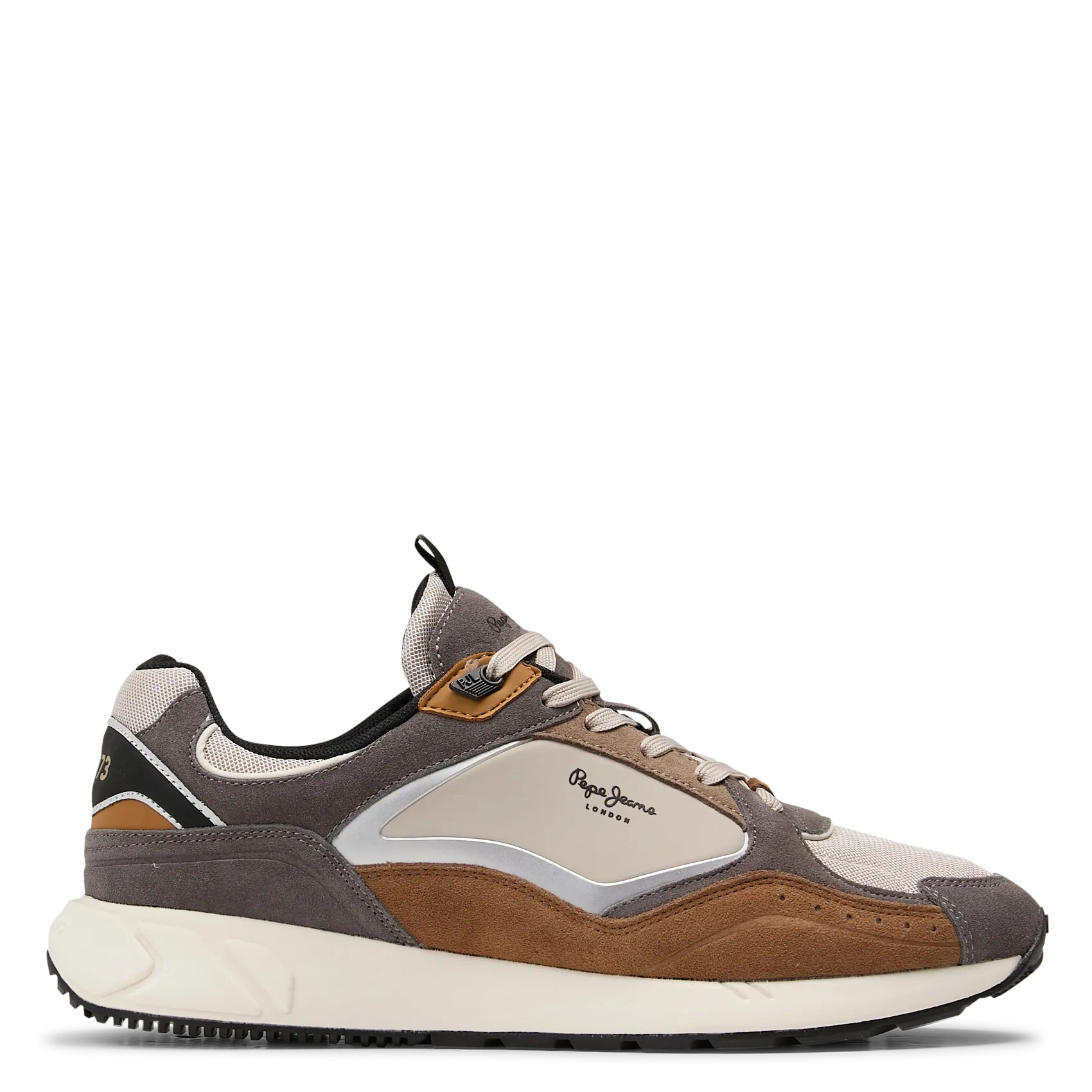 Niedrige Sneaker aus Leder-Mix Grau