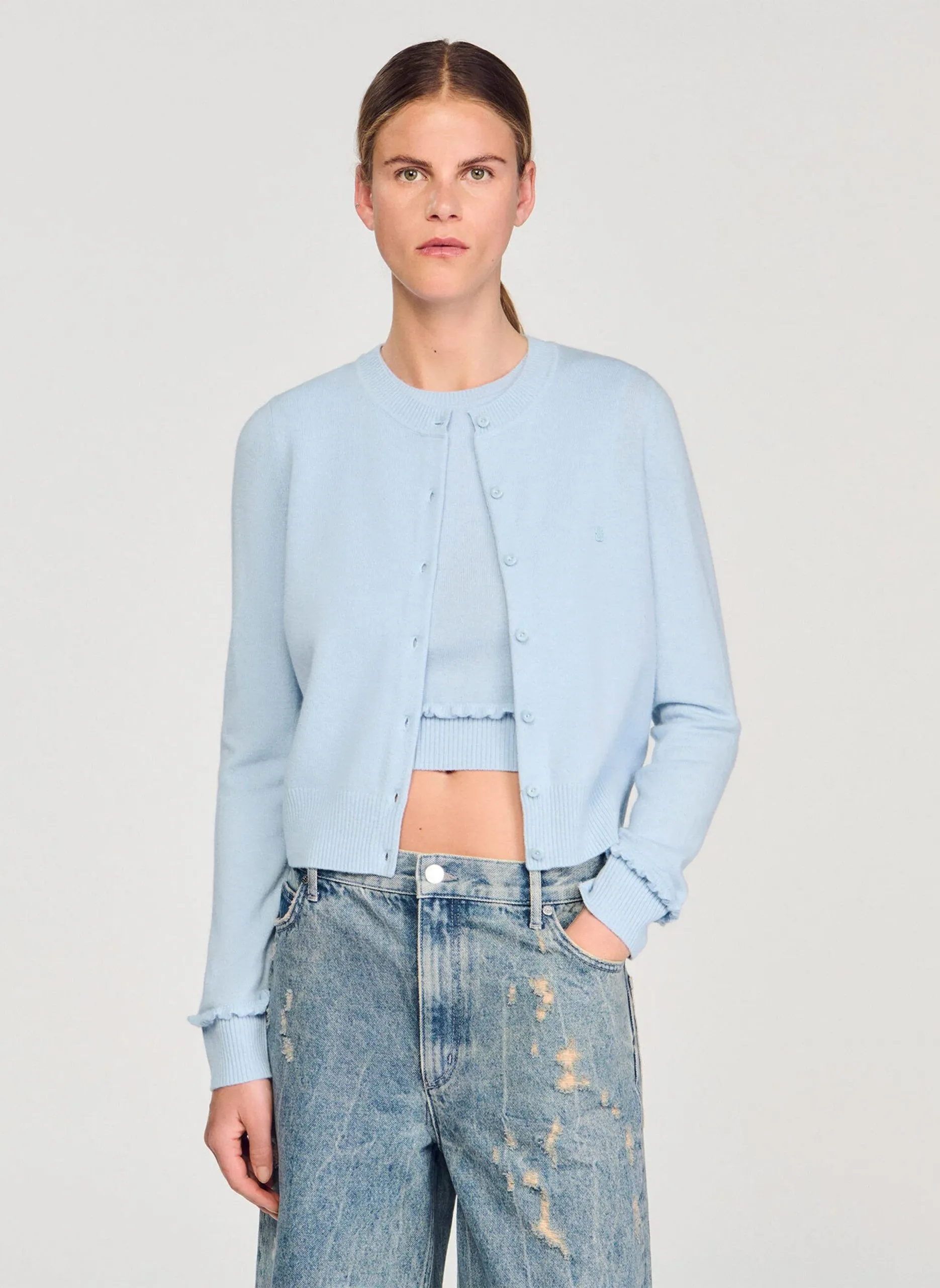 Rundhalsausschnittweste aus Wolle und Kaschmirgemisch Blau