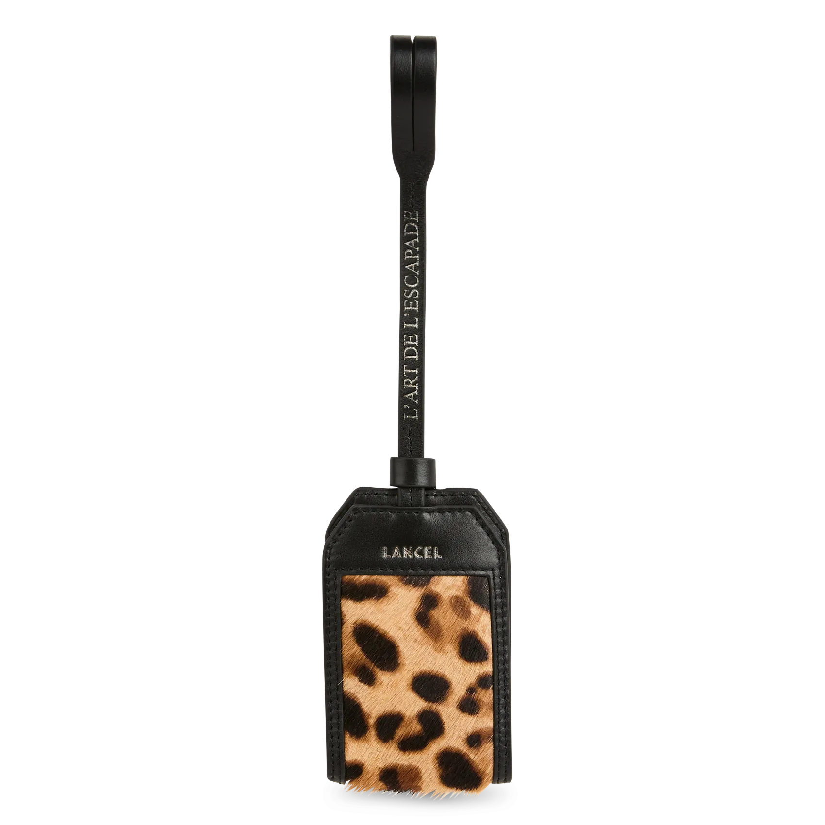 Leder-Etikettenhalter mit Ponyfellmuster Schwarz ESCAPADE